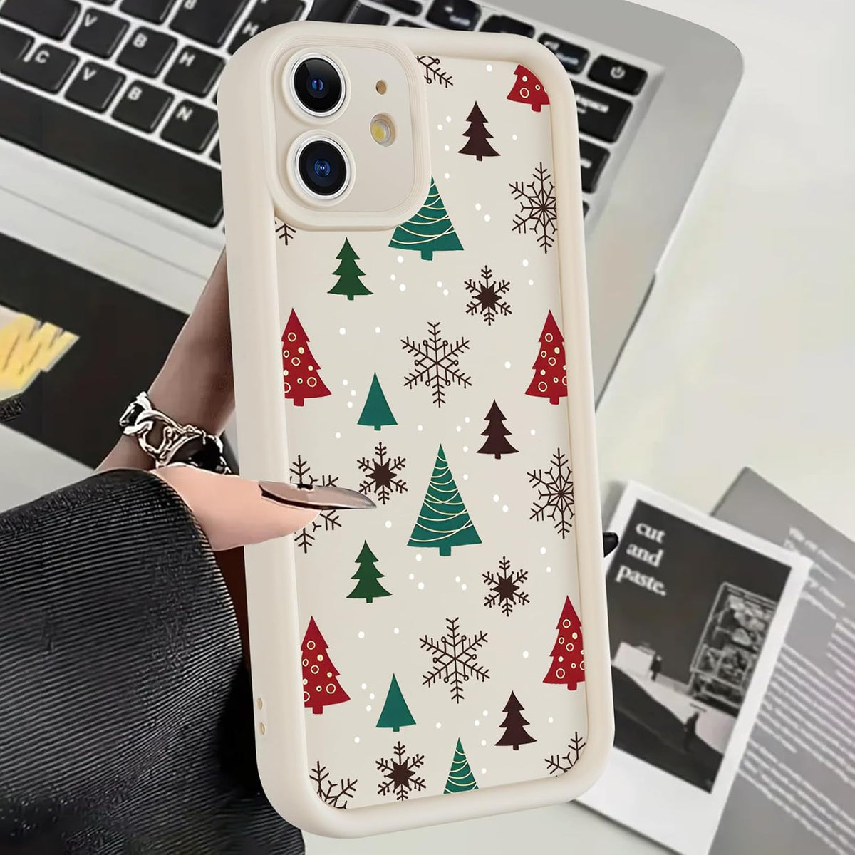 2 Pack Christmas Phone Case for iPhone 12 6.1", Cute Cover with Red Xmas Tree Candy Snowflake Pattern Full Camera Lens Shockproof Soft Silicone Cover for Girl Women