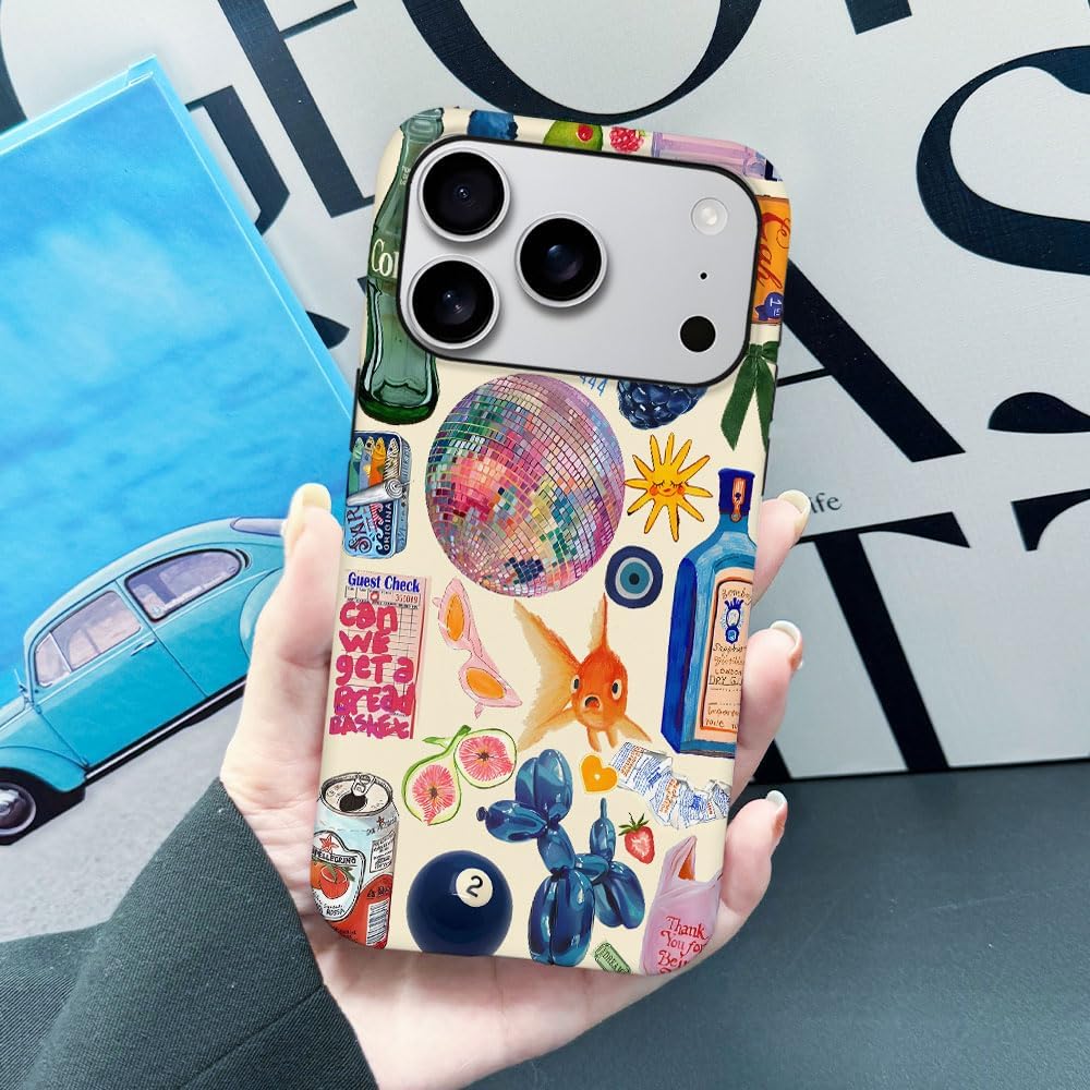 Case Compatible with iPhone 17 Pro,Fall Prevention Hybrid 2-Layer Hard Shell Phone Cover for Girls Boys,Collage European Disco
