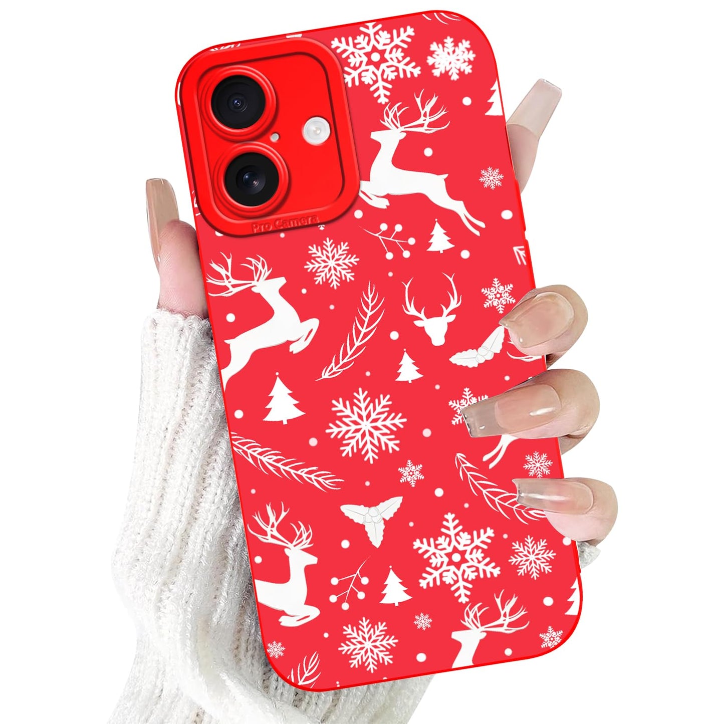 Merry Christmas Phone Case for iPhone 16 6.1，Cute Silicone Case with Xmas Tree Snowflakes, Elk Pattern，Soft Protective Shockproof Gifts for Girls Women Men Boys-Red White Snowflake