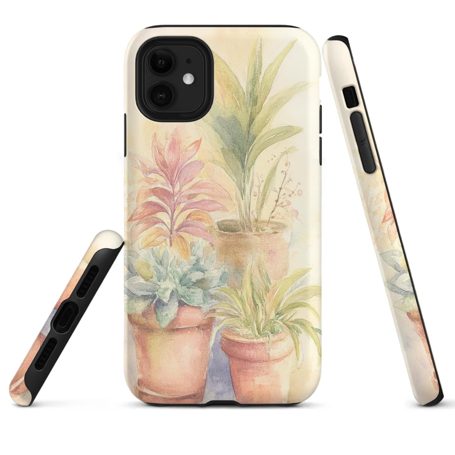 Raindrops Potted Plants Phone Case Compatible with iPhone 16 15 14 13 12 Compatible with Samsung Galaxy S25 S23 Plus S21 FE S22 Dual Layer Sturdy Shockproof Full Protection with Mag-Safe