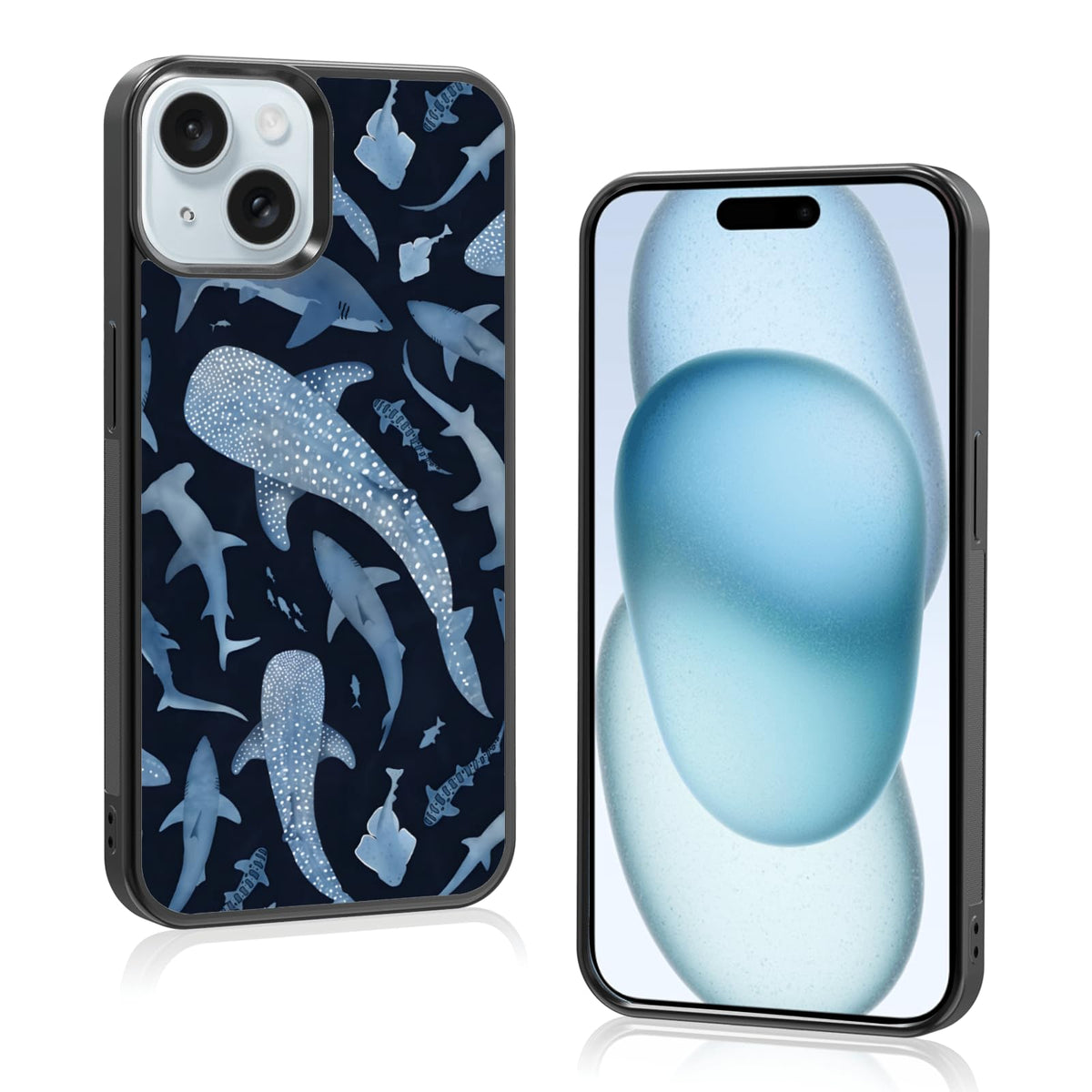 Cute Blue Shark Aesthetic Phone Case for iPhone 14 & 13 Case for Women Teen Girls Kids Girls -6.1Inch