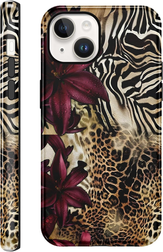 for iPhone 13/14 Vintage Leopard Phone Case, Hybrid Durable Protection Cover, Hard Shell with Silicone Interior, Slim Scratch Resistant Shockproof Case for Woman Men - Retro Leopard Print