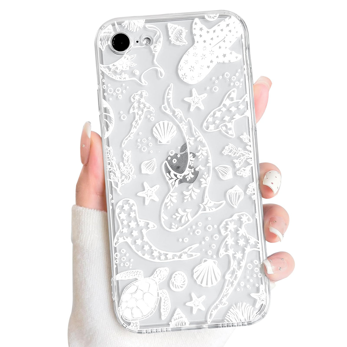 NITITOP Compatible with iPhone 15 Case Clear Sea - White Turtle | Cute, Shell whale ocean animal, For women men girls boys, Slim, Soft TPU, Shockproof