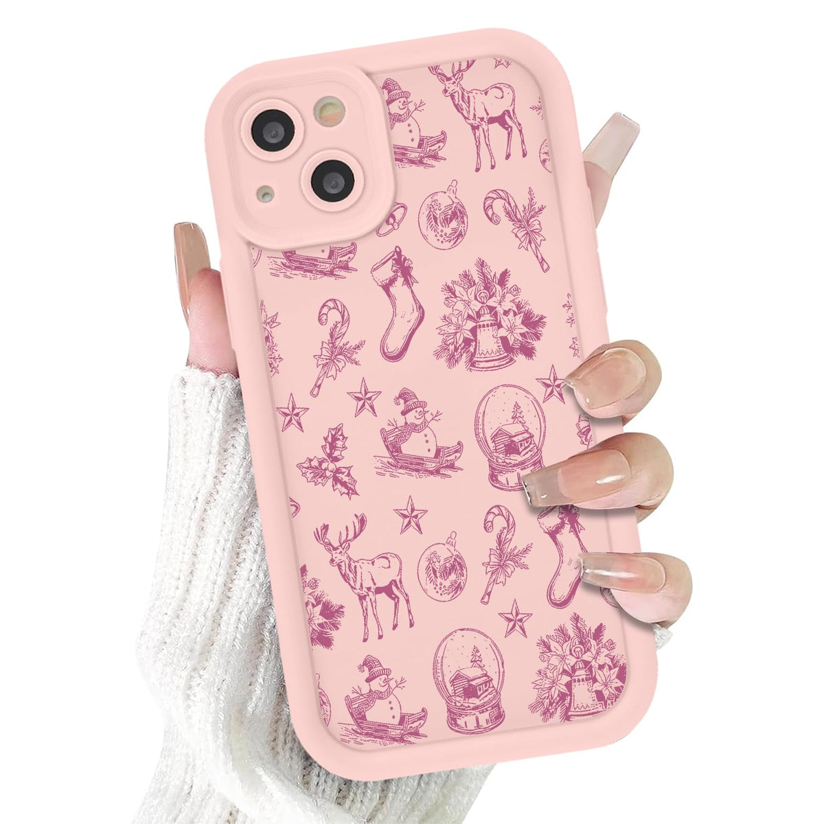 Christmas Phone Case for iPhone 14 6.1", Cute Christmas Tree Gingerbread Man Snowflake Pattern Gifts Case, Pink Aesthetic Protective Shockproof Silicone Cover for Women Girls Men -Pink Snowflakes