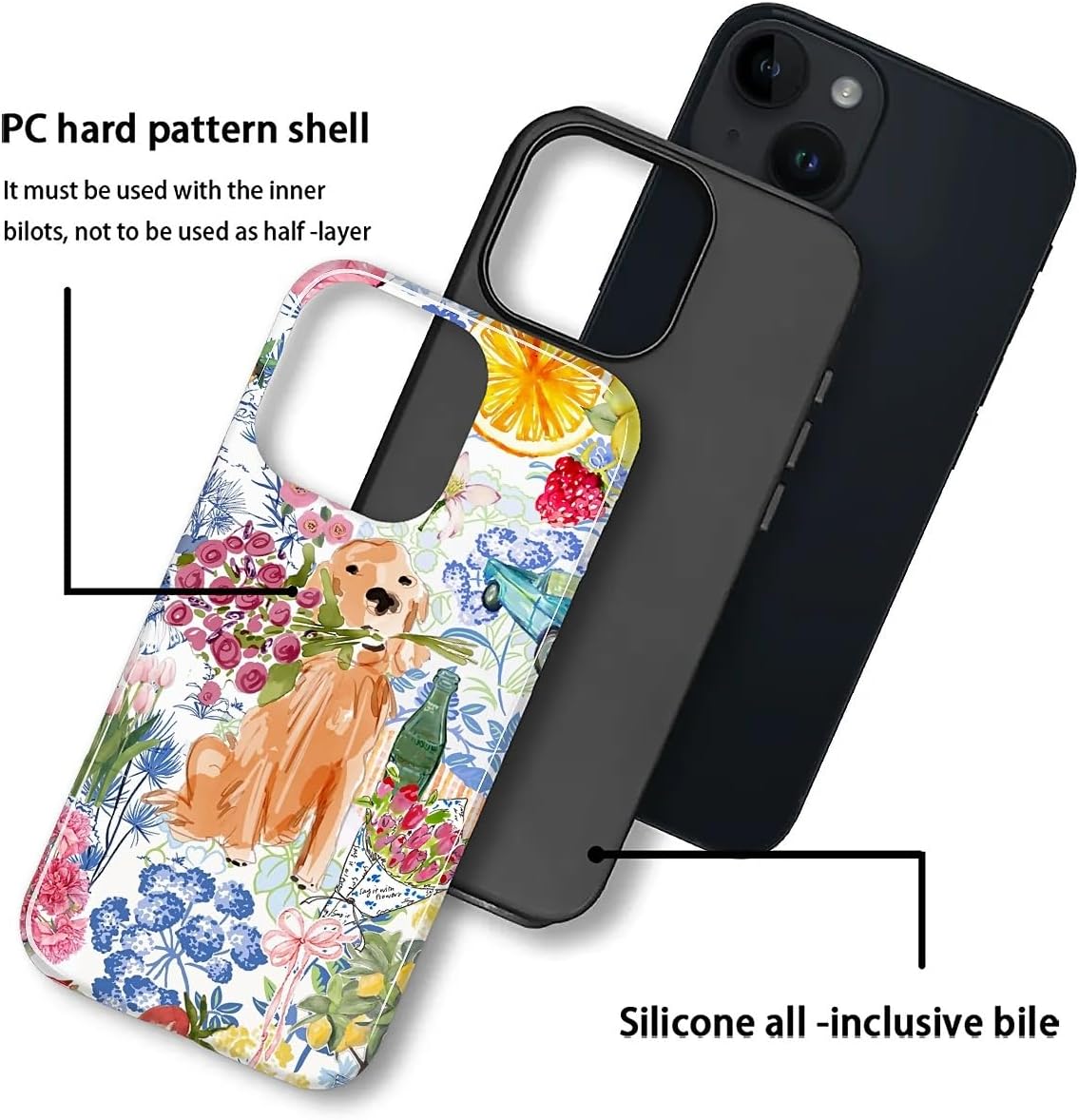 for iPhone 13/14 Case,Hybrid 2-Layer Hard Shell + Silicone Protective Case -Resistant Shockproof- Ally's Dog's Cute College Summer Flower Collage