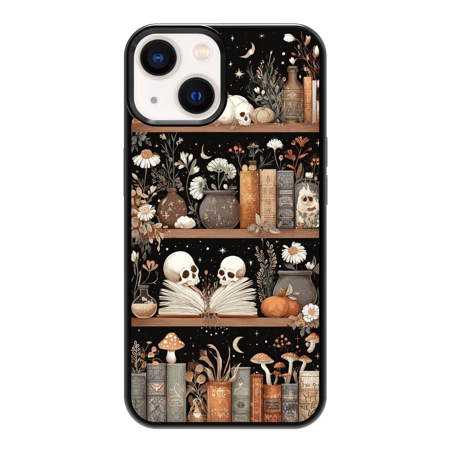 Black Cat Indoor Jungle Potted Plants Bookshelf Dark Green Botanical Urban Forest Phone Case, Shockproof Protective Cover for iPhone 11 12 13 14 15 16 17 Pro Max Plus Mini XR 7 8 SE