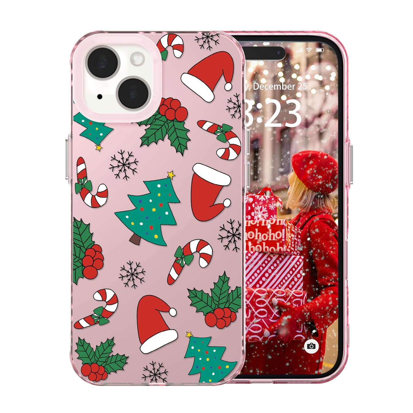 for iPhone 16 Plus Christmas Case Cute - Gingerbread Man/Pink | Gingerbread Man Tree Girly Women Girls Kids Snowflakes Candy Winter Holiday Festival Gifts Trendy Glossy Protective Cover