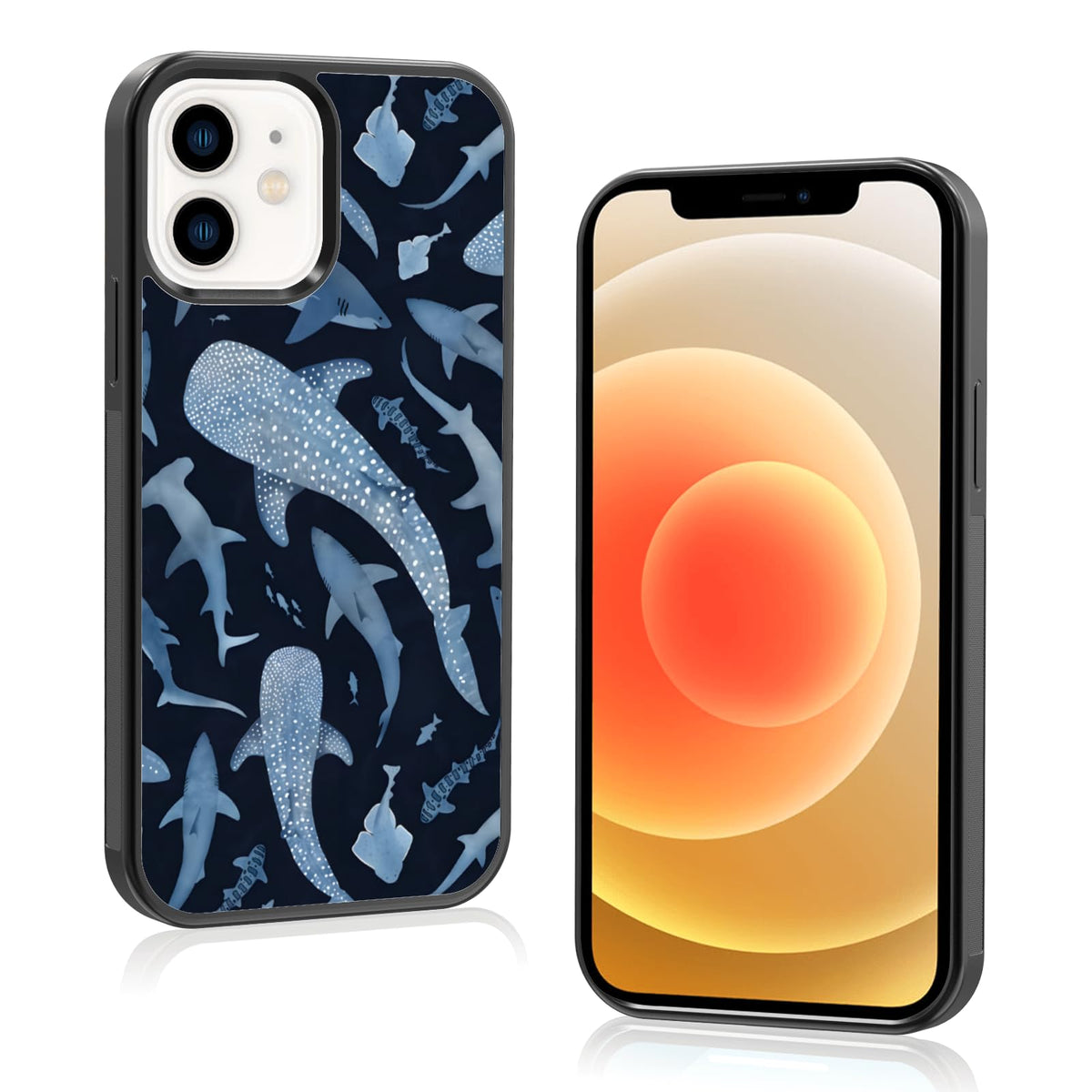 Cute Blue Shark Aesthetic Phone Case for iPhone 14 & 13 Case for Women Teen Girls Kids Girls -6.1Inch
