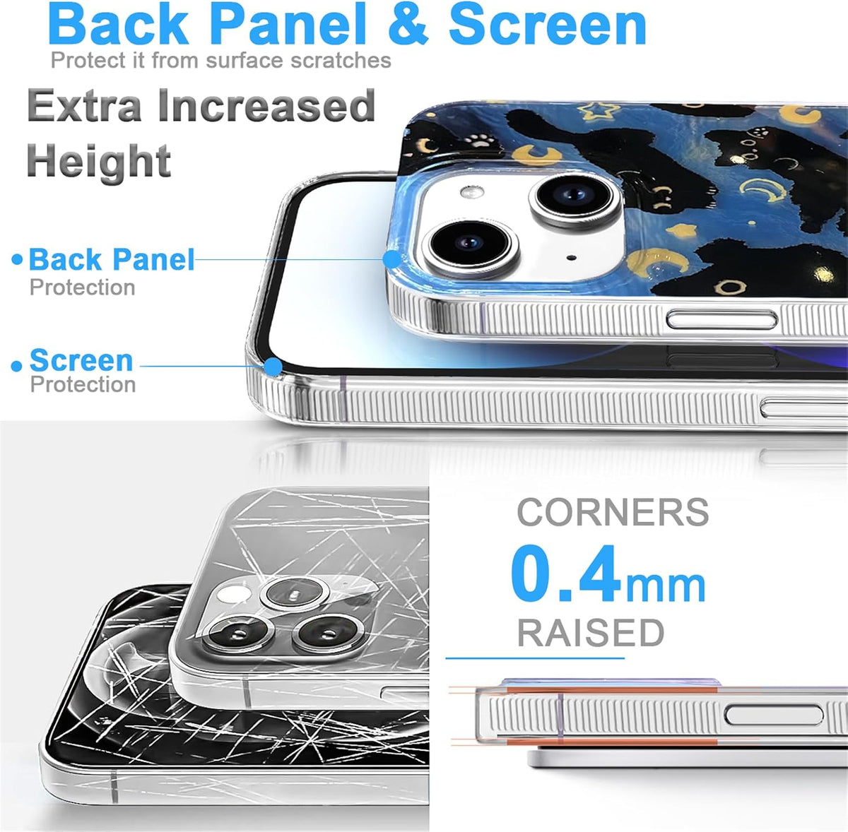 iPhone 13/14 Case, Black Cat Design, Slim Silicone Bumper Case, Wireless Charging Compatible