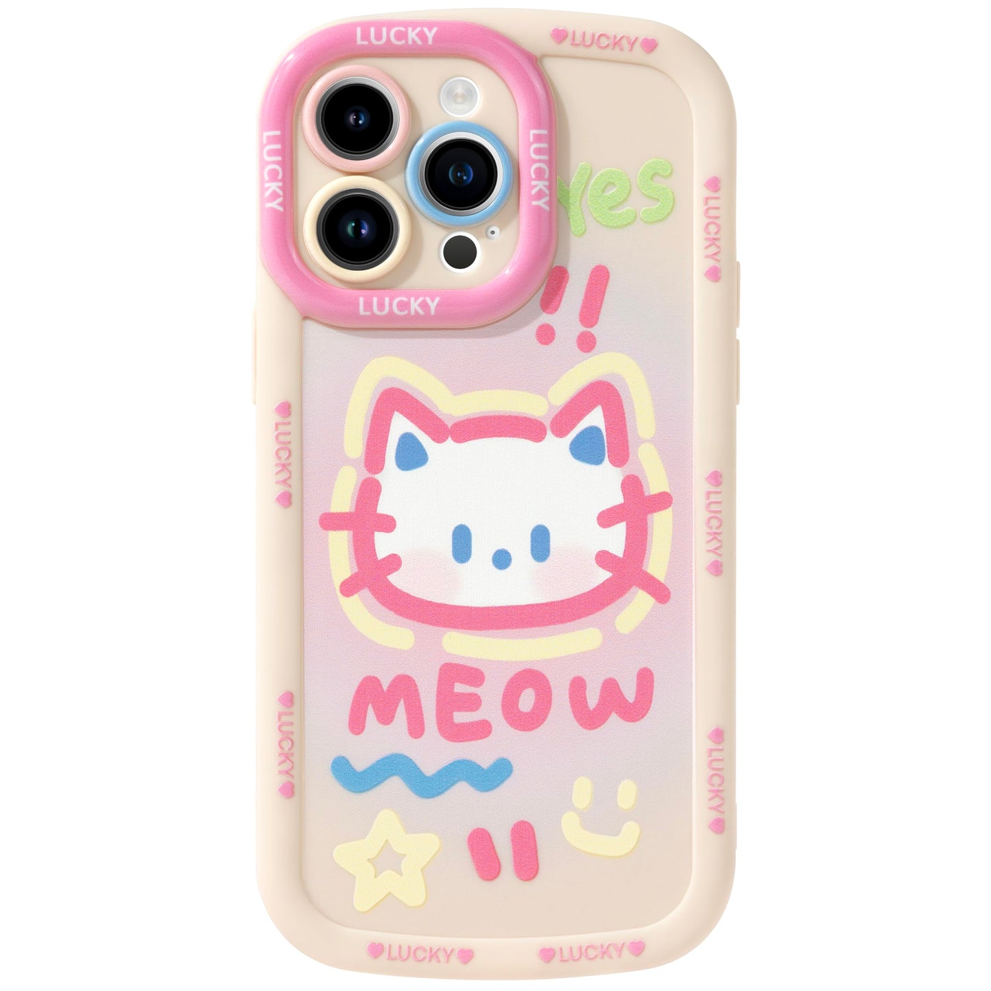 Cute Phone Case Compatible with iPhone 15, Big Head Kitty Cat, Animals Cartoon Soft Touch TPU Heavy Duty Protection Bumper Case Cover for Girls Kids Women