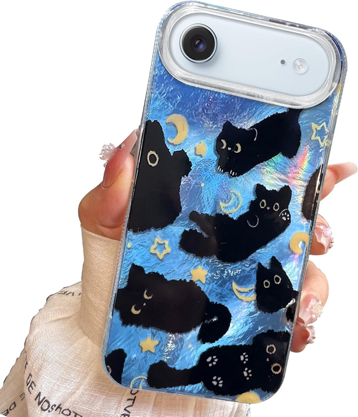 for iPhone 13 Case & iPhone 14 Case Shiny black cat-Purple Design,Cute trendy Soft Slim TPU Shockproof Protective Bumper adorable Phone Cases Cover for Women Girls Aesthetic,iphone 14/13 6.1"