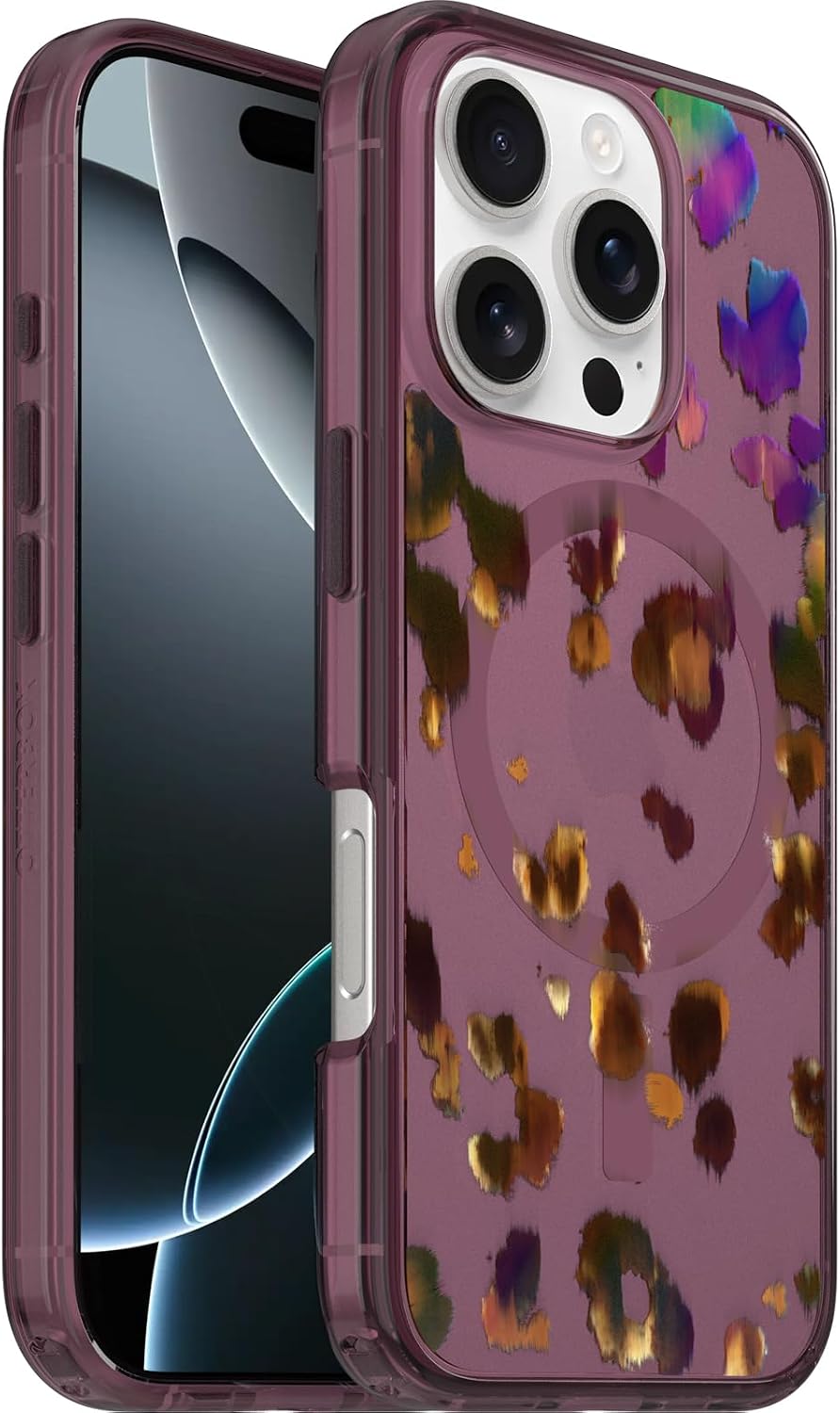 OtterBox iPhone 16 Pro Symmetry Series Clear Case - Pink Leopard Print | Snaps to MagSafe, Ultra-Sleek, Raised Edges Protect Camera & Screen, Ultra-Thin, Sleek iPhone Case