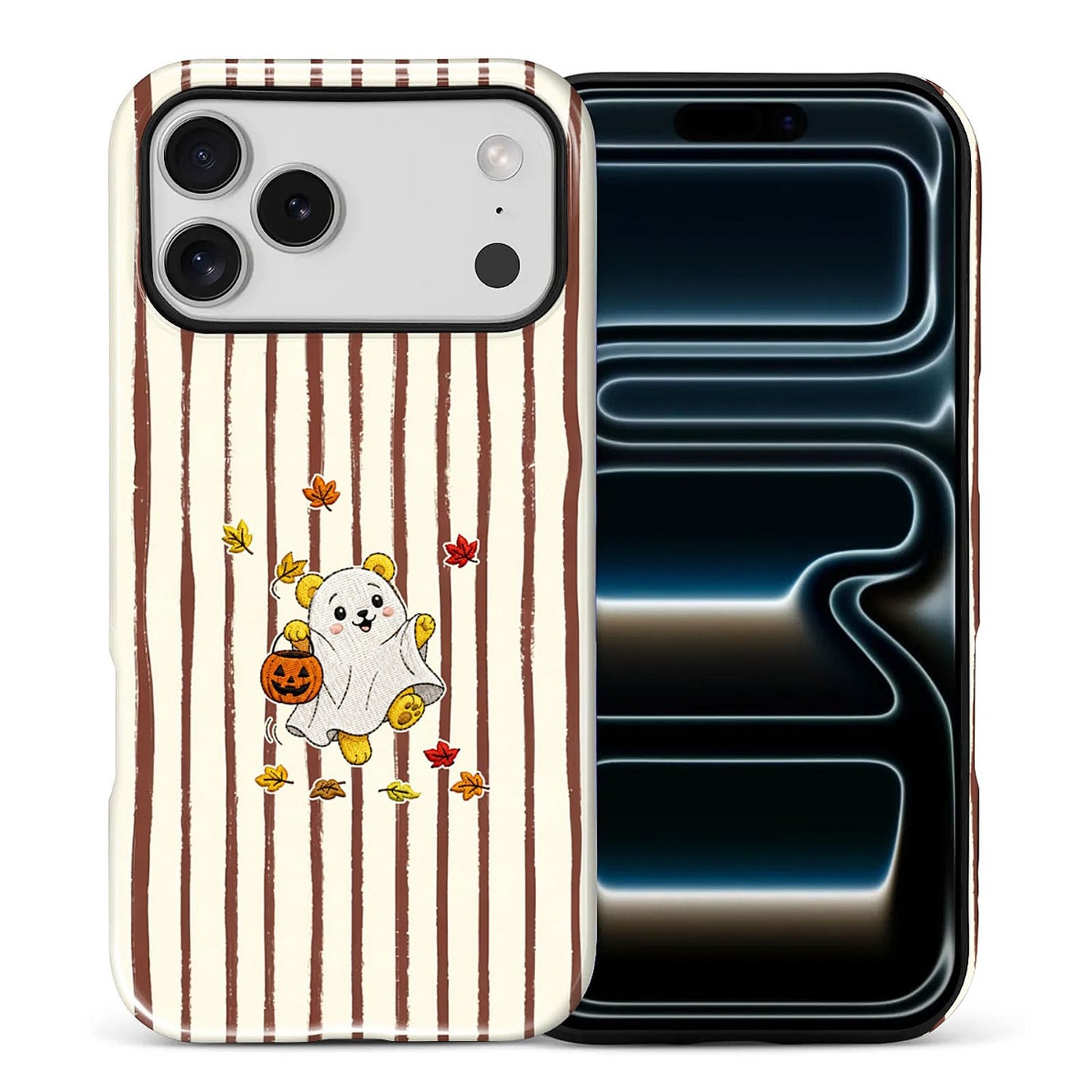 Case Compatible with iPhone 17, Girl Hybrid 2-Layer Hard Shell + Silicone Protective Case -Scratch-Resistant Shockproof - Colorful Stripes A Monkey Eating Ice Cream