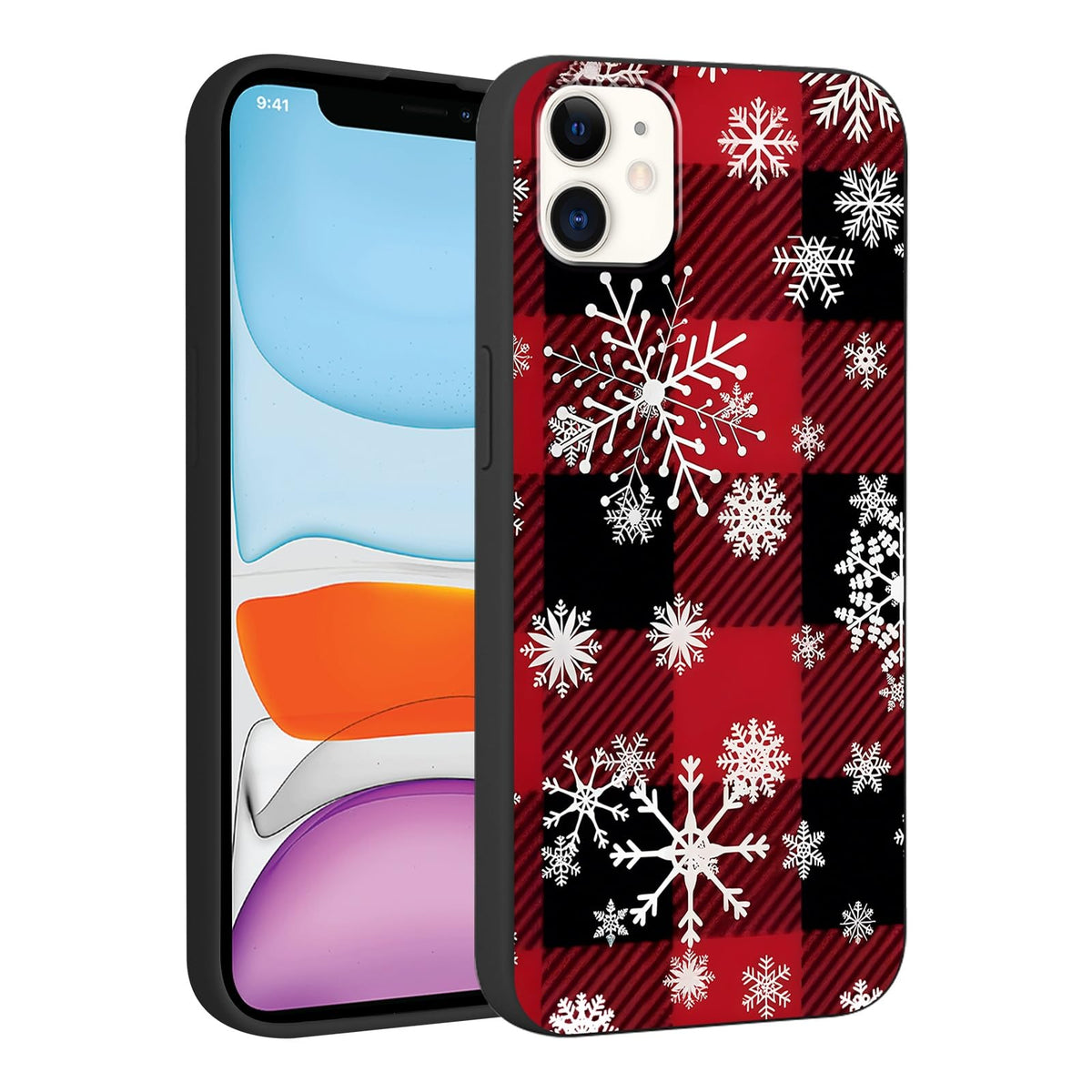 Merry Christmas Plaid Checkered Phone Case for iPhone 11 6.1", Cute Xmas Case Red Grey Scottish Tartan Grid Stripe Pattern Design Cover Shockproof Soft Silicone Protective Funda for Girl Women
