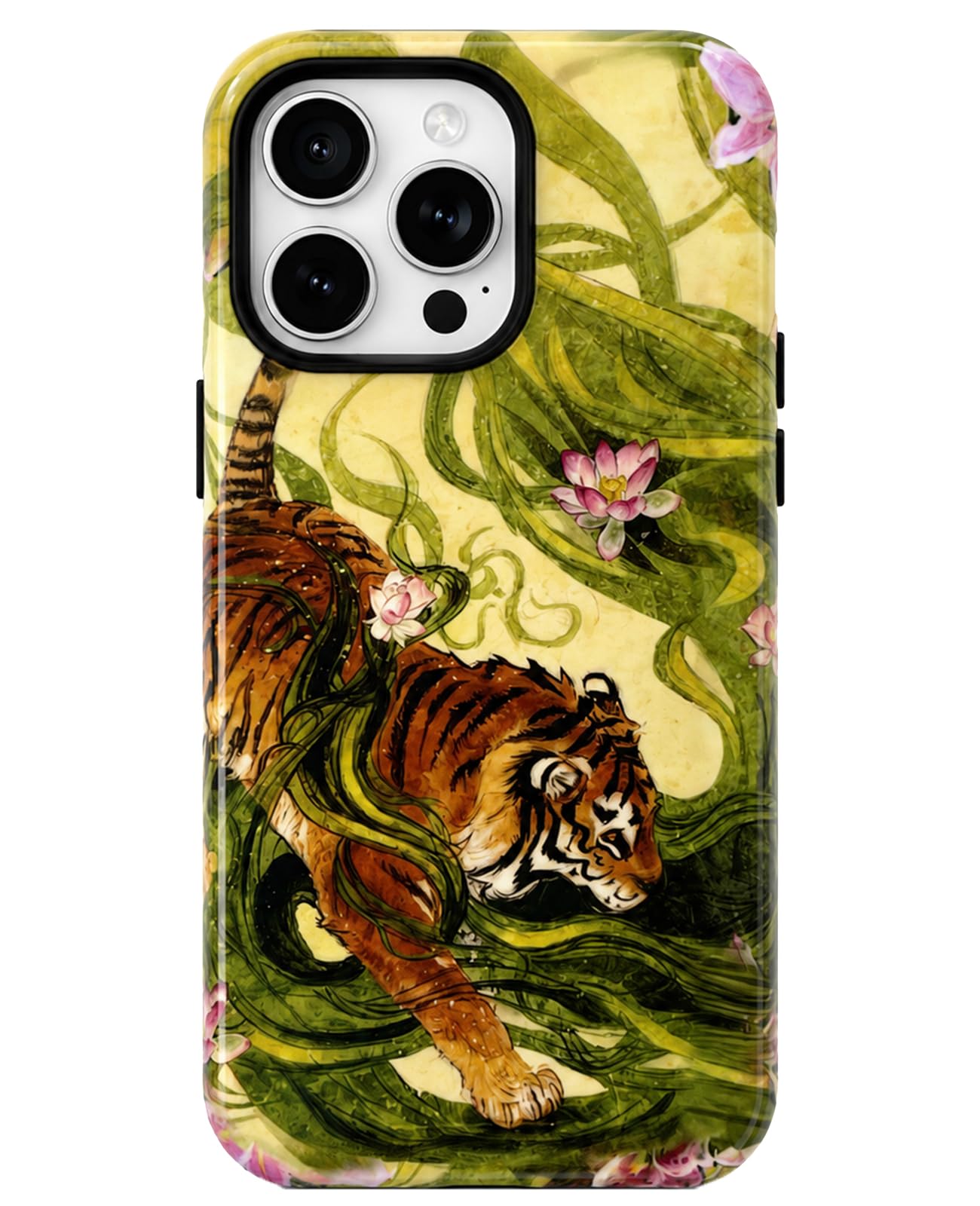 for iPhone 17 Pro Case Cute Retro Chinese-Style Tiger Phone Case Made of Hard PC Material, It Provides Full Protection with A Glossy Finish for Women (Green, iPhone 17 Pro)
