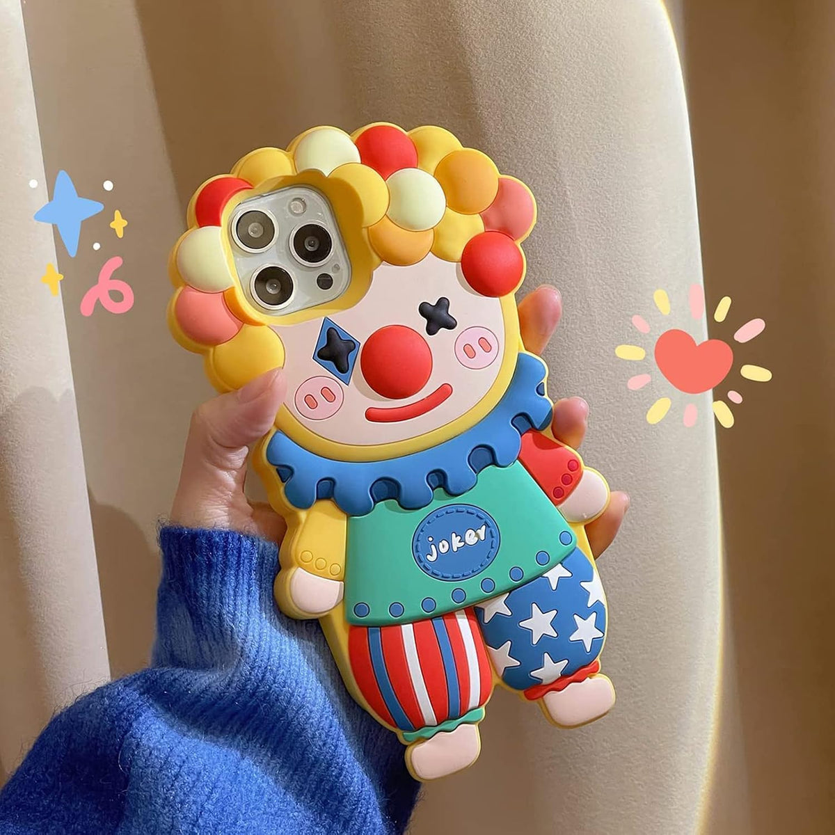 Case for iPhone 17 Pro Max Cute Kawaii 3D Cartoon Clown Soft Silicone Bumper Shockproof Cover Protective Case for Kids Girls