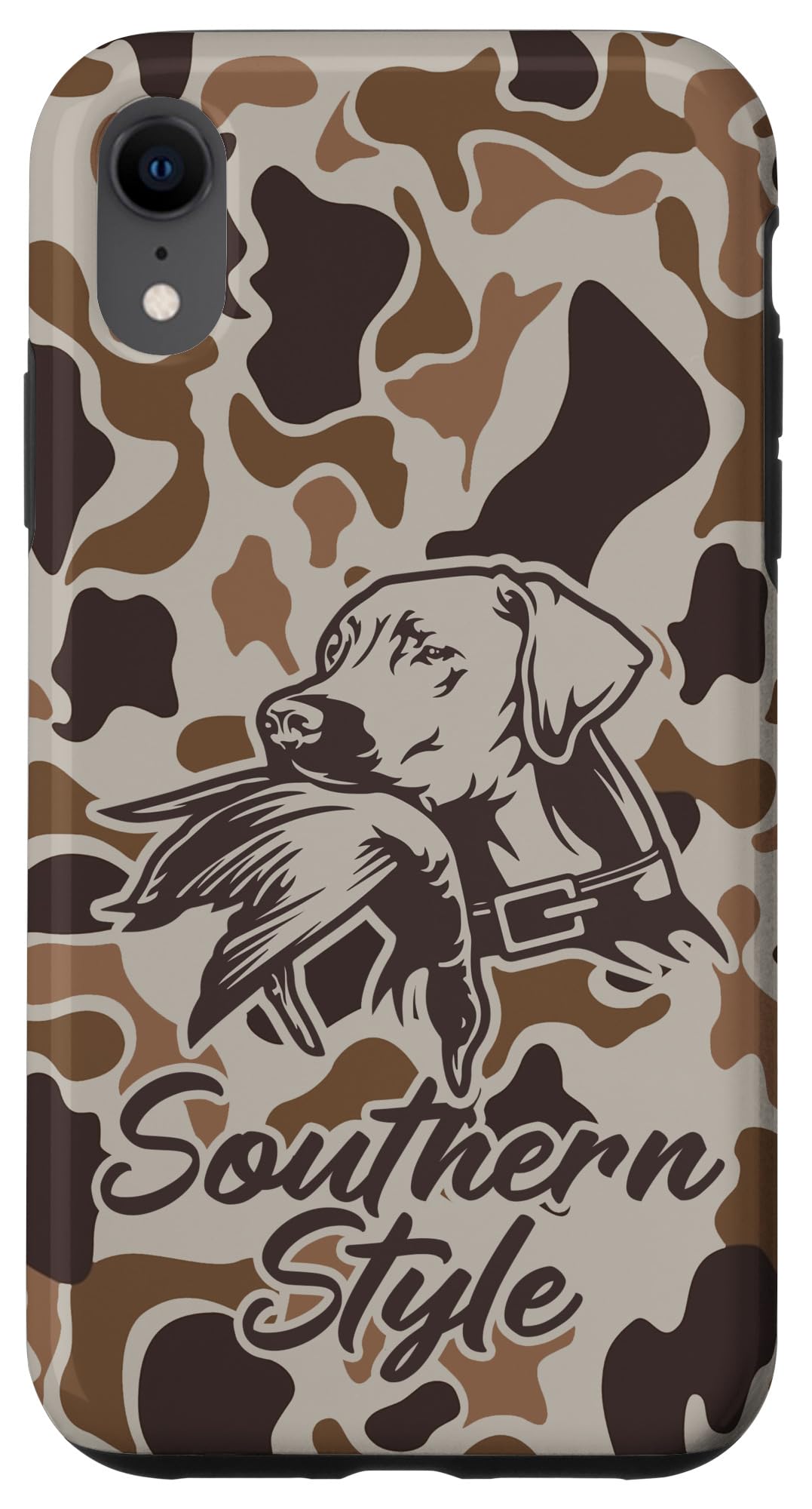iPhone 15 Old School Camo Southern Style Duck Hunters with Dog Case