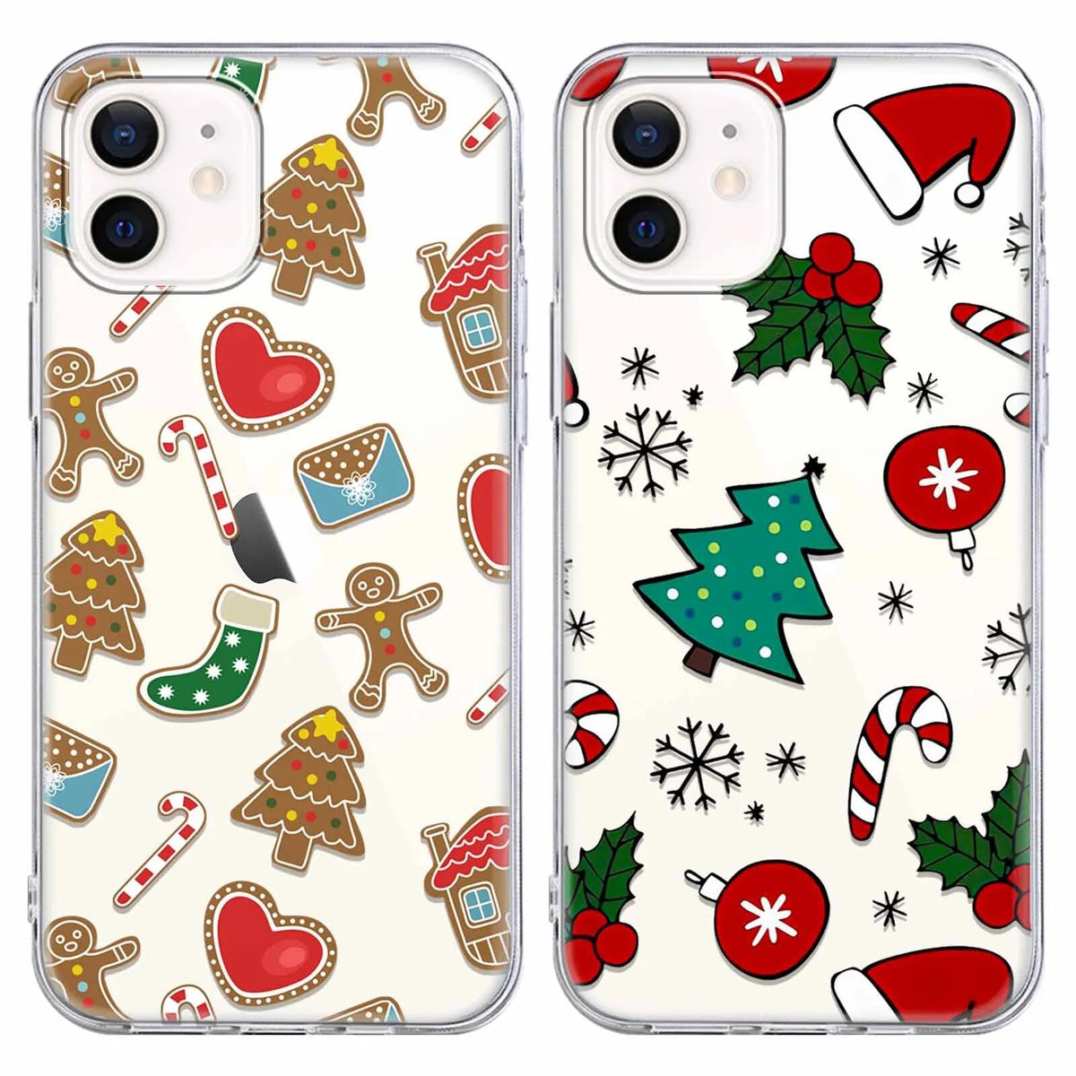 2 Pack Clear Christmas Phone Case for iPhone 13/14 6.1 inches, Cute Cookies Candy Canes Yellow-Resistant Protective Soft Slim Shockproof Xmas TPU Bumper Cover for Girls Woman Men
