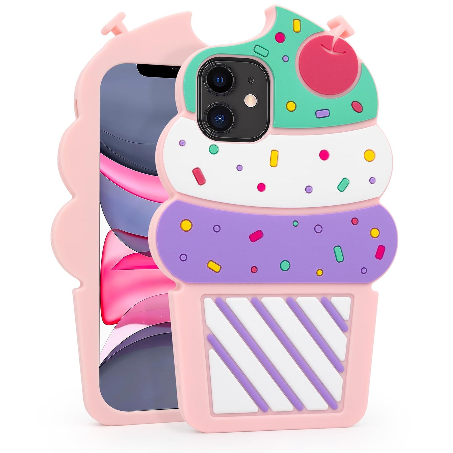 Dumkery Cute iPhone 13 Case, Ice Cream iPhone 14 Case, Funny 3D Cartoon Cupcakes Soft Silicone Shockproof Cases Cover Skin for Girls Women