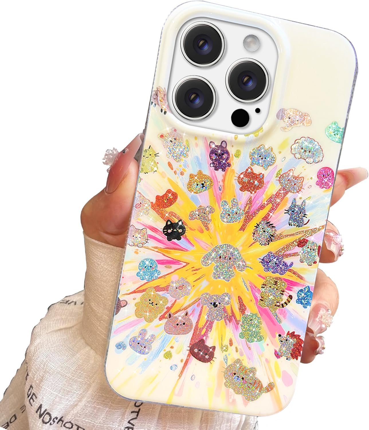 Compact Case for iPhone 15 Black cat Design,Cute Trendy Soft Slim TPU Shockproof Protective Bumper Phone Cases Cover for Women Girls Aesthetic Glitter Shiny Adorable