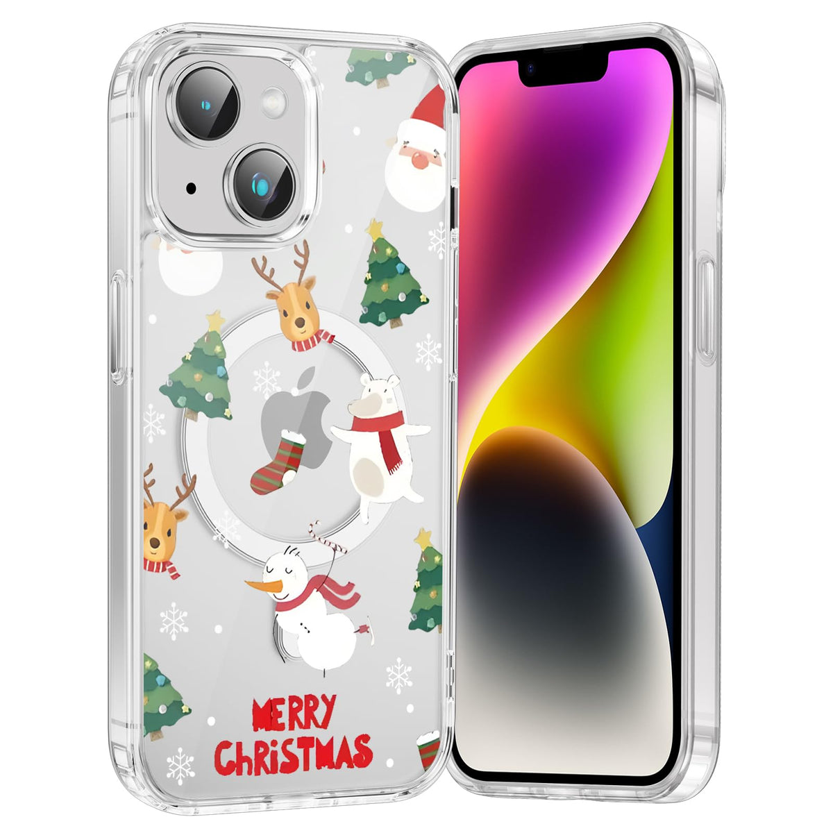 Merry Christmas Snowflake Phone Case for iPhone 13 / iPhone 14 Xmas Clear Magnetic Case 6.1", Compatible with Magsafe, Cute Winter Pattern Design Cover Shockproof Soft TPU Funda for Girl Women