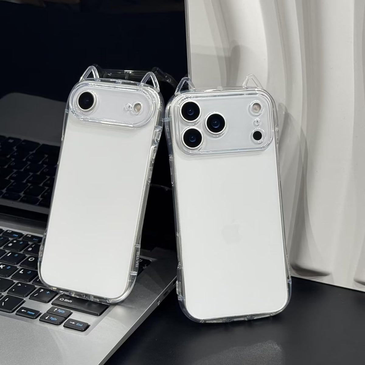 Compatible with 17 Case Cute Kawaii 3D Cat Ears Clear Glitter Shiny Bling Sparkly Soft Silicone Shockproof Protective Phone Case Cover for Girls Women-Transparent