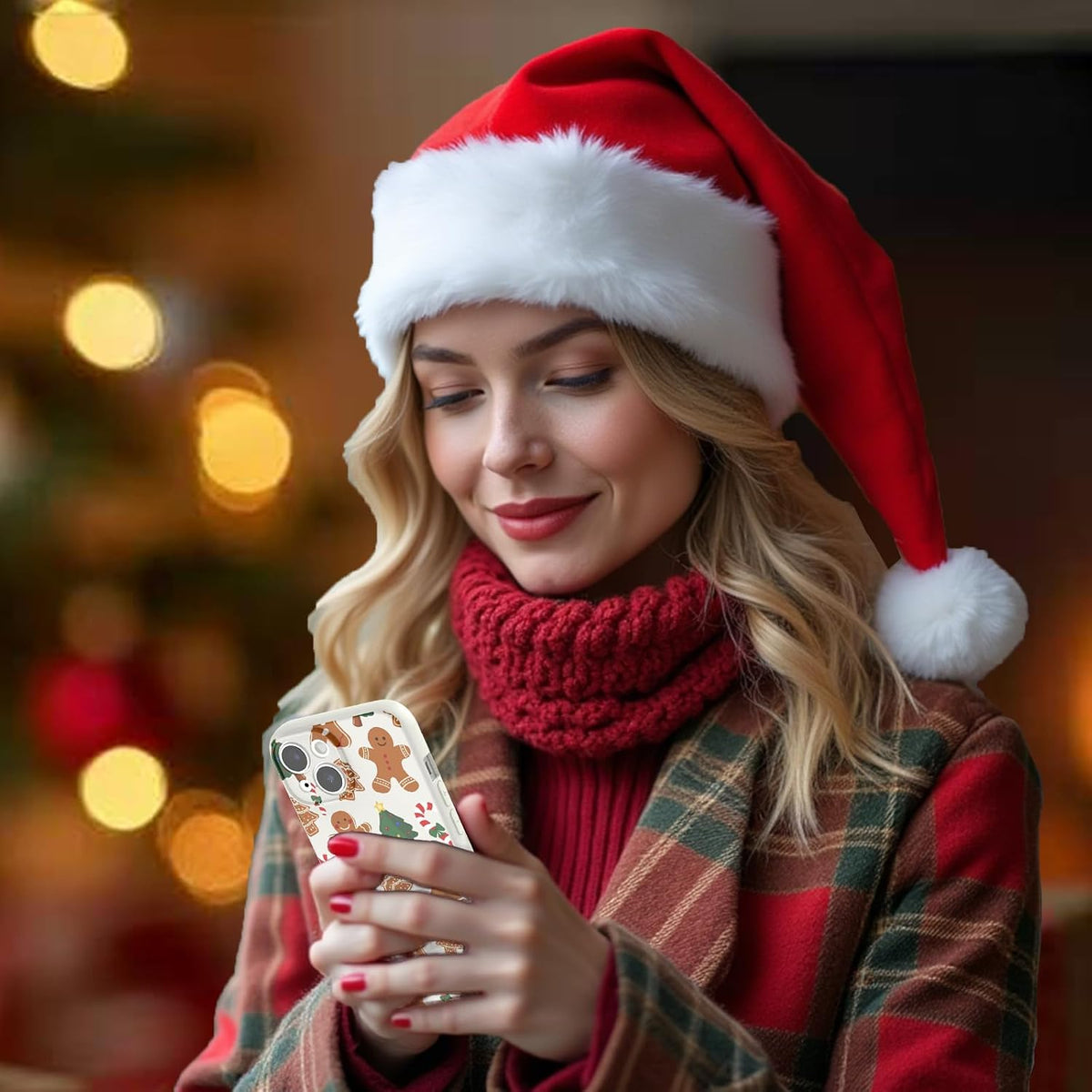 Christmas Case for iPhone 13 Case Cute Xmas Merry Christmas Tree Gingerbread Man Pattern Santa Holiday Aesthetic Gifts Girly Girls Women Kids Soft TPU Protective Cover, Beige