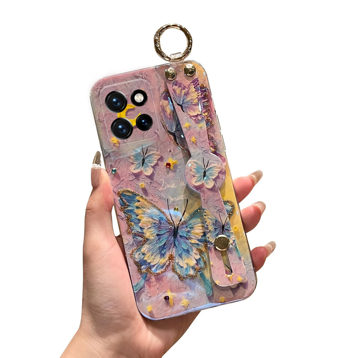 for Motorola Moto G Power 5g 2025 Case 6.8" with Wrist Strap Stand Glitter IMD Cute Kawaii Cartoon Pattern Design Shockproof Protective Phone Cases for Girls & Women - Sunflower