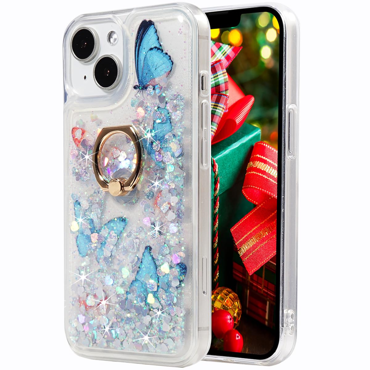 Glitter Christmas Case Compatible with iPhone 15 Glitter Case Christmas Tree Clear Soft TPU Rubber Bumper Girly Women Cute Liquid Holiday Case for iPhone 15 6.1‘’(Christmas Tree)