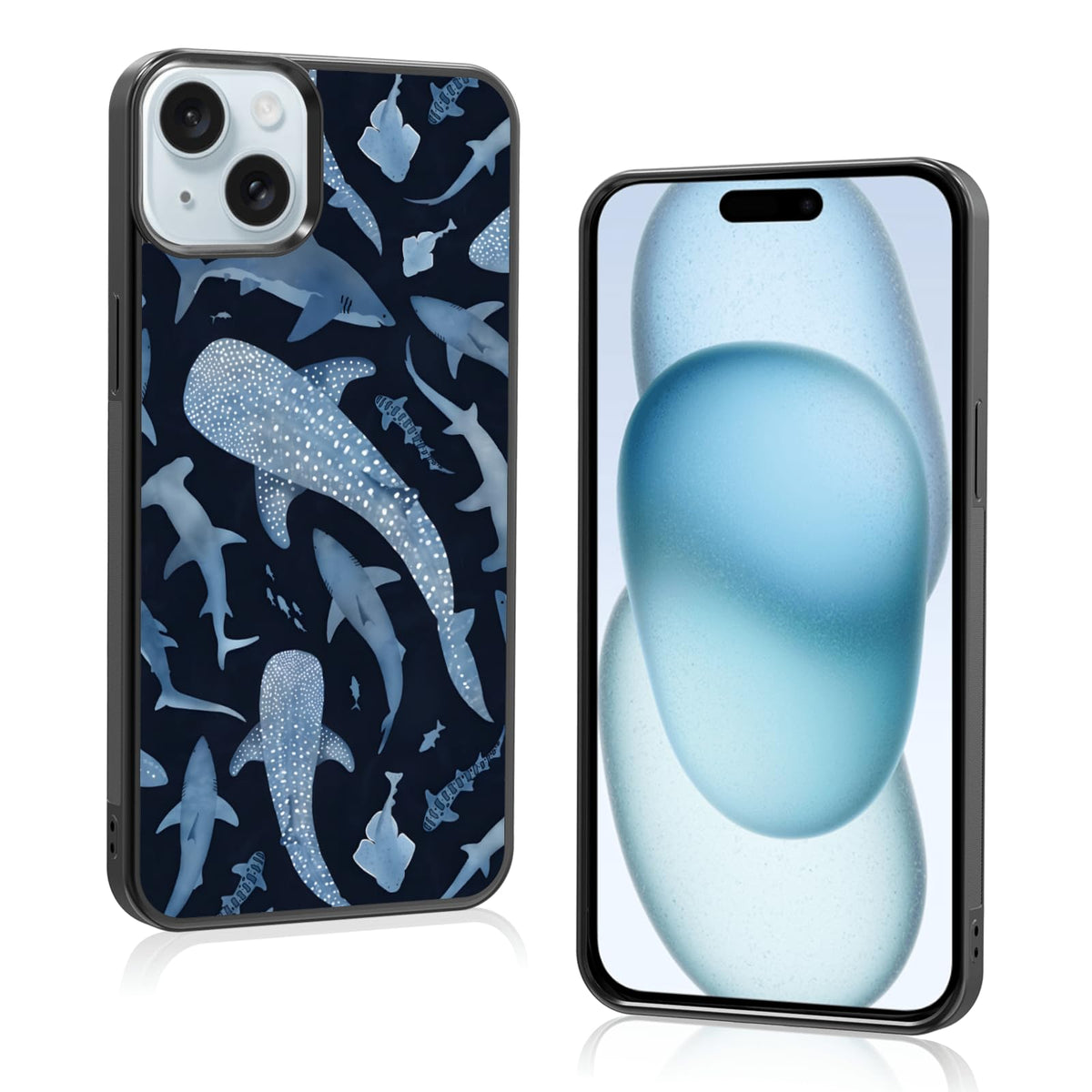 Cute Blue Shark Aesthetic Phone Case for iPhone 14 & 13 Case for Women Teen Girls Kids Girls -6.1Inch