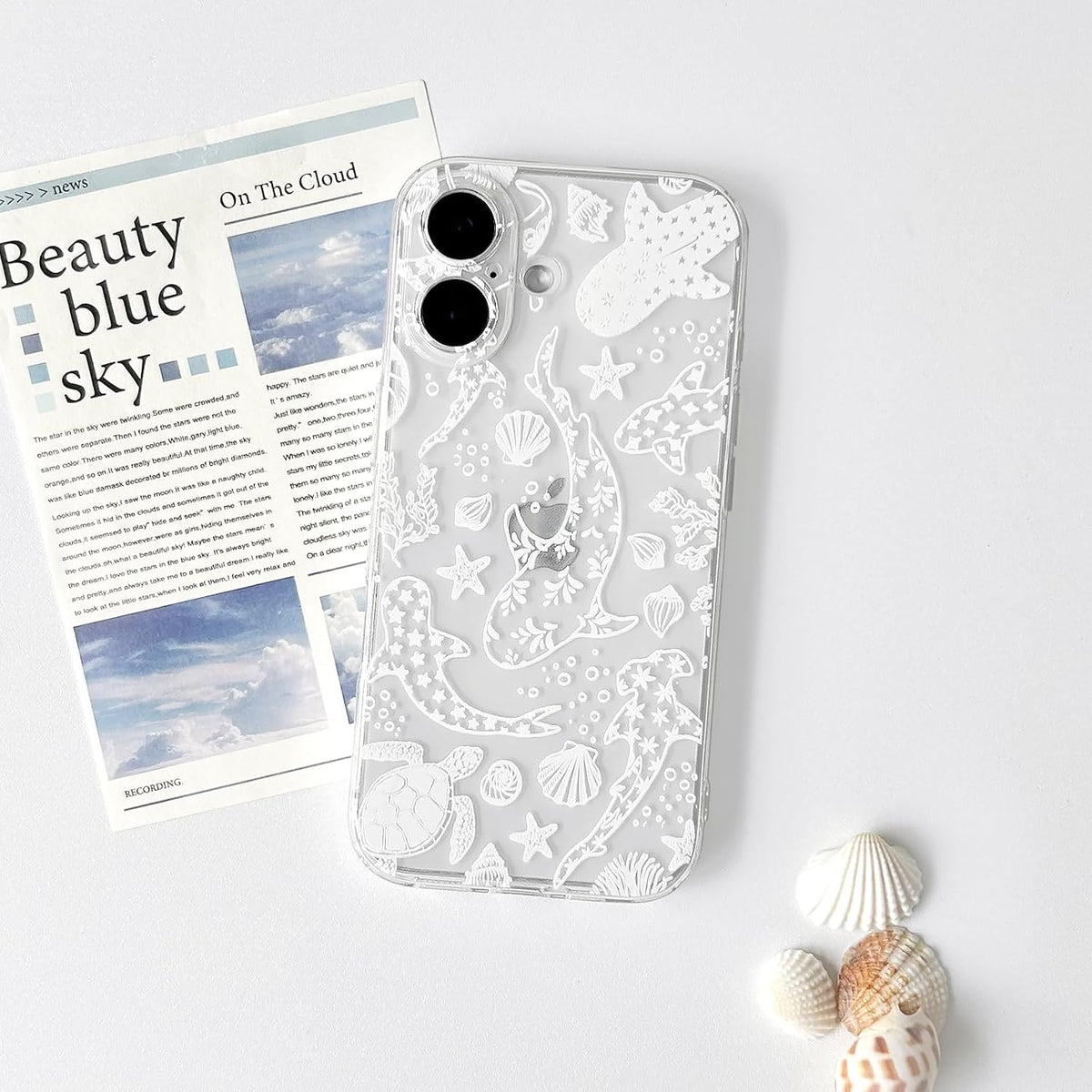 NITITOP Compatible with iPhone 16 Case Clear Sea - White Turtle | Cute, Shell whale ocean animal, For women men girls boys, Slim, Soft TPU, Shockproof