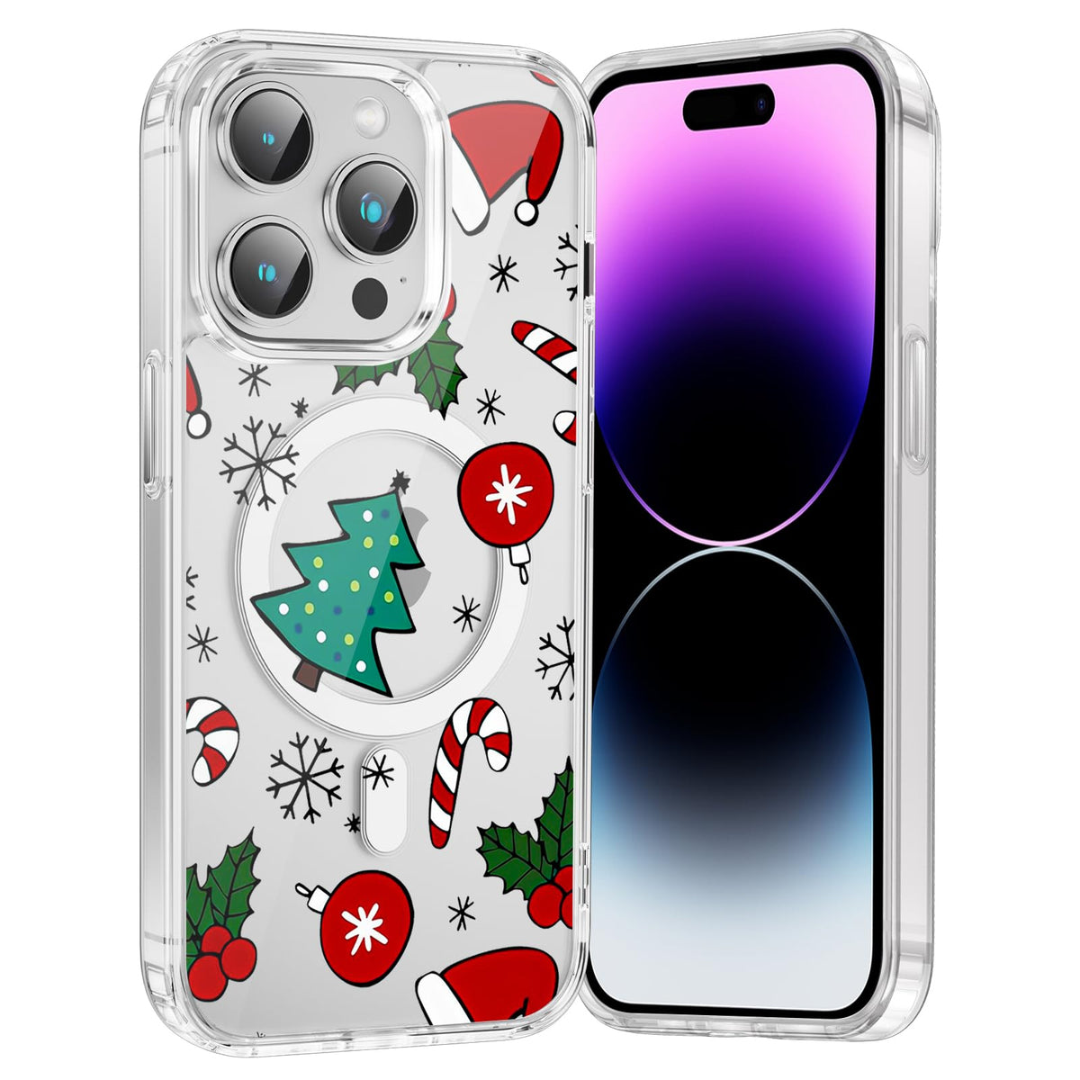 Merry Christmas Snowflake Phone Case for iPhone 13 / iPhone 14 Xmas Clear Magnetic Case 6.1", Compatible with Magsafe, Cute Winter Pattern Design Cover Shockproof Soft TPU Funda for Girl Women