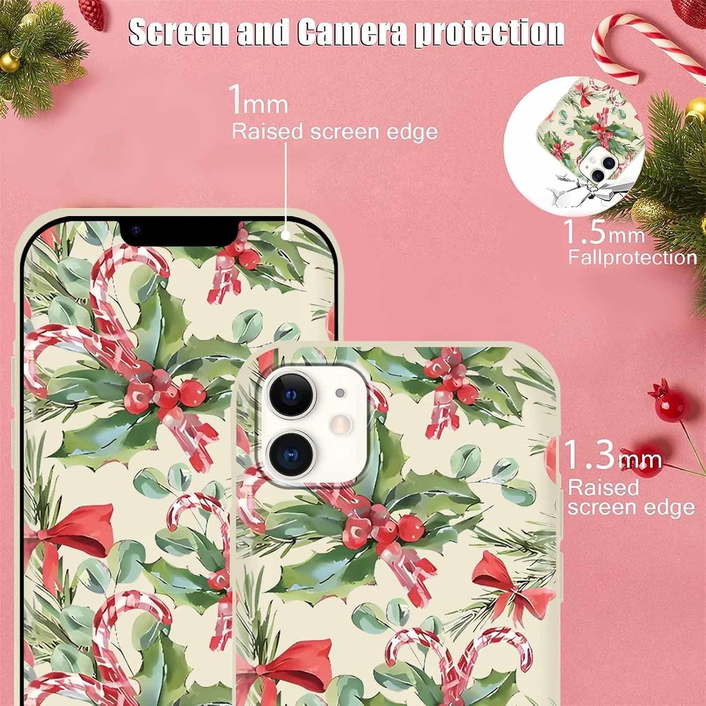 2 Pack Merry Christmas Phone Case for iPhone 12 / iPhone 12 Pro 6.1", Cute Xmas Christmas Tree Pattern Case with Candy Design Christmas Decorations Gifts Soft TPU Cover for Girl Women