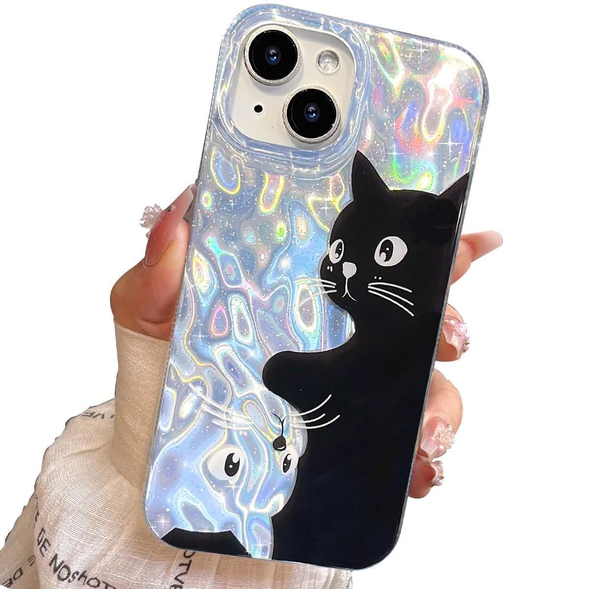 iPhone 13/14 Case, Black Cat Design, Slim Silicone Bumper Case, Wireless Charging Compatible
