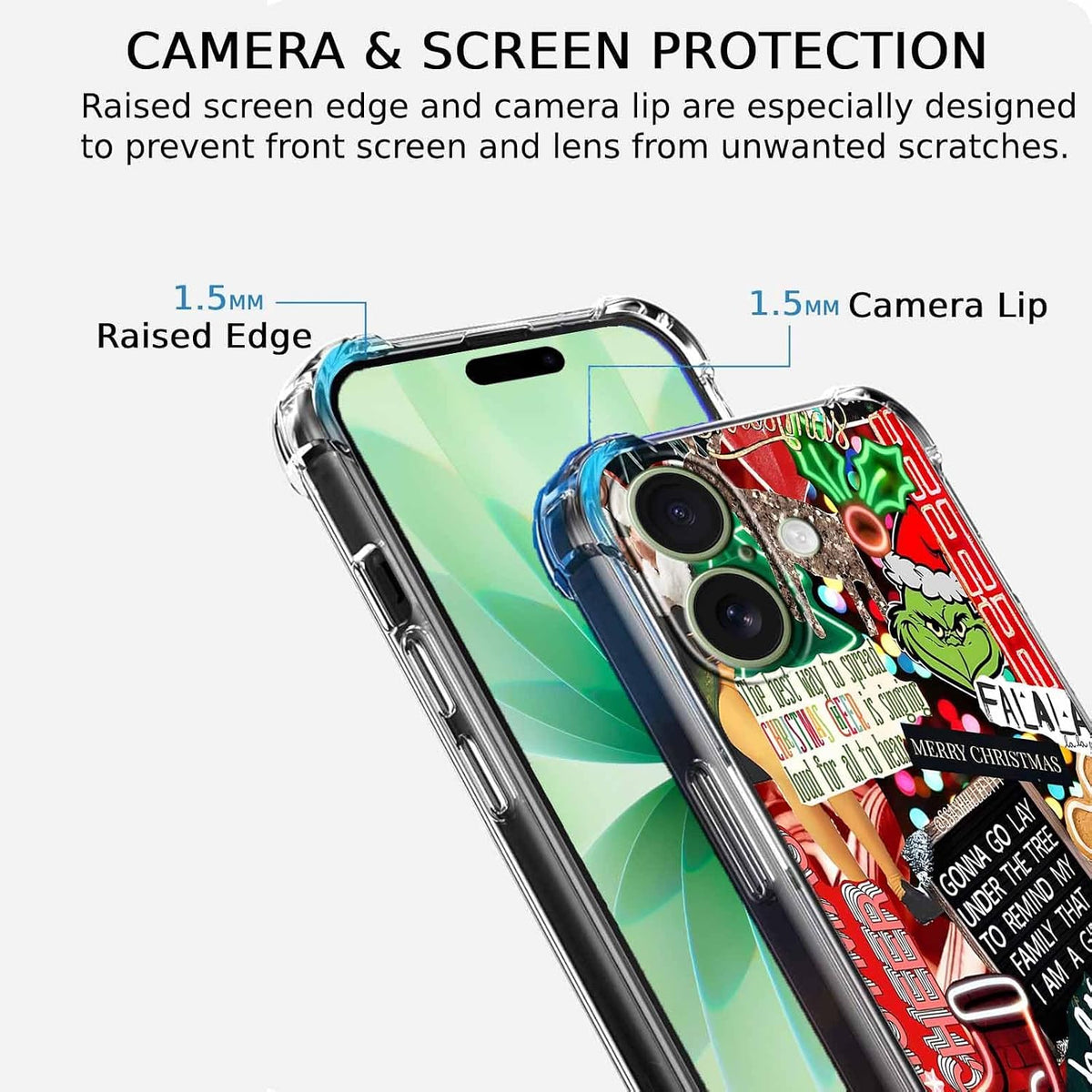 Christmas Aesthetic Winter Holiday Elements Collage Pattern,Soft TPU Bumper Phone Case for iPhone 17