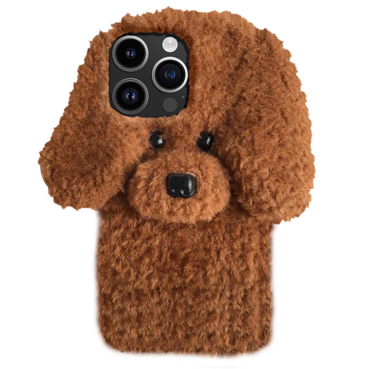 UnnFiko Super Cute Teddy Dog Fluffy Fur Case Compatible with iPhone 11, Fuzzy Furry Warm Plush Soft TPU Winter Case Protective Covers (Teddy Brown, iPhone 11)
