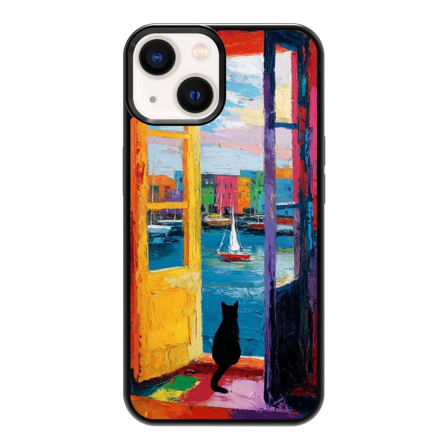 Lush Tropical Monstera Leaves Black Cat Botanical Art Phone Case, Shockproof Protective Cover for iPhone 11 12 13 14 15 16 17 Pro Max Plus Mini XR 7 8 SE