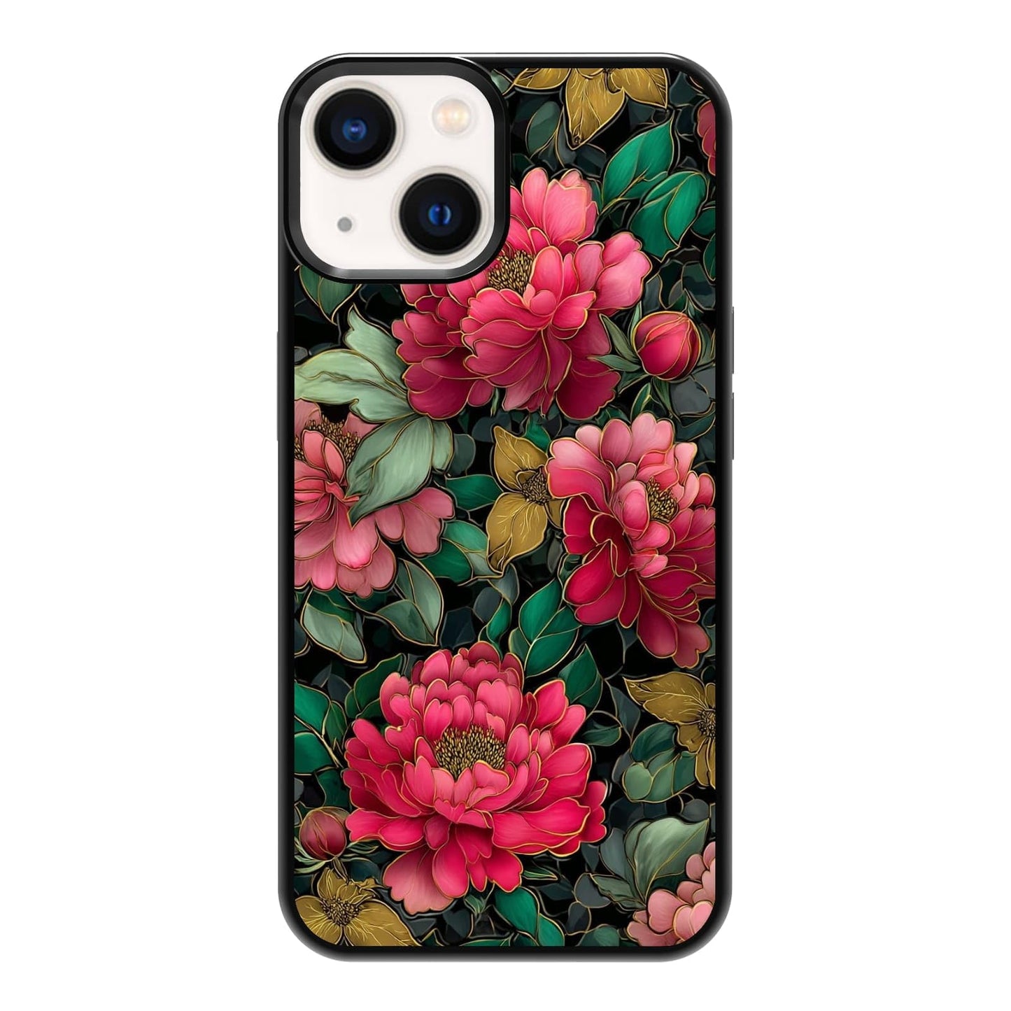 Dark Botanical Wildflower Forest Green Leaf White Blossom Nature Art Phone Case, Shockproof Protective Cover for iPhone 11 12 13 14 15 16 17 Pro Max Plus Mini XR 7 8 SE
