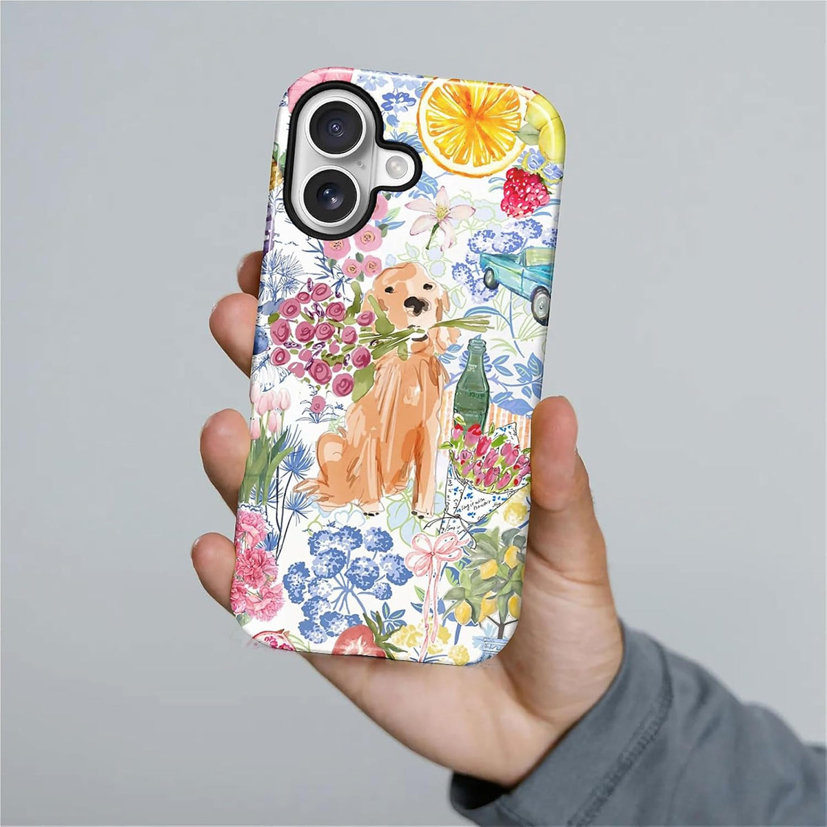 for iPhone 17 Case,Hybrid 2-Layer Hard Shell + Silicone Protective Case -Resistant Shockproof- Ally's Dog's Cute College Summer Flower Collage