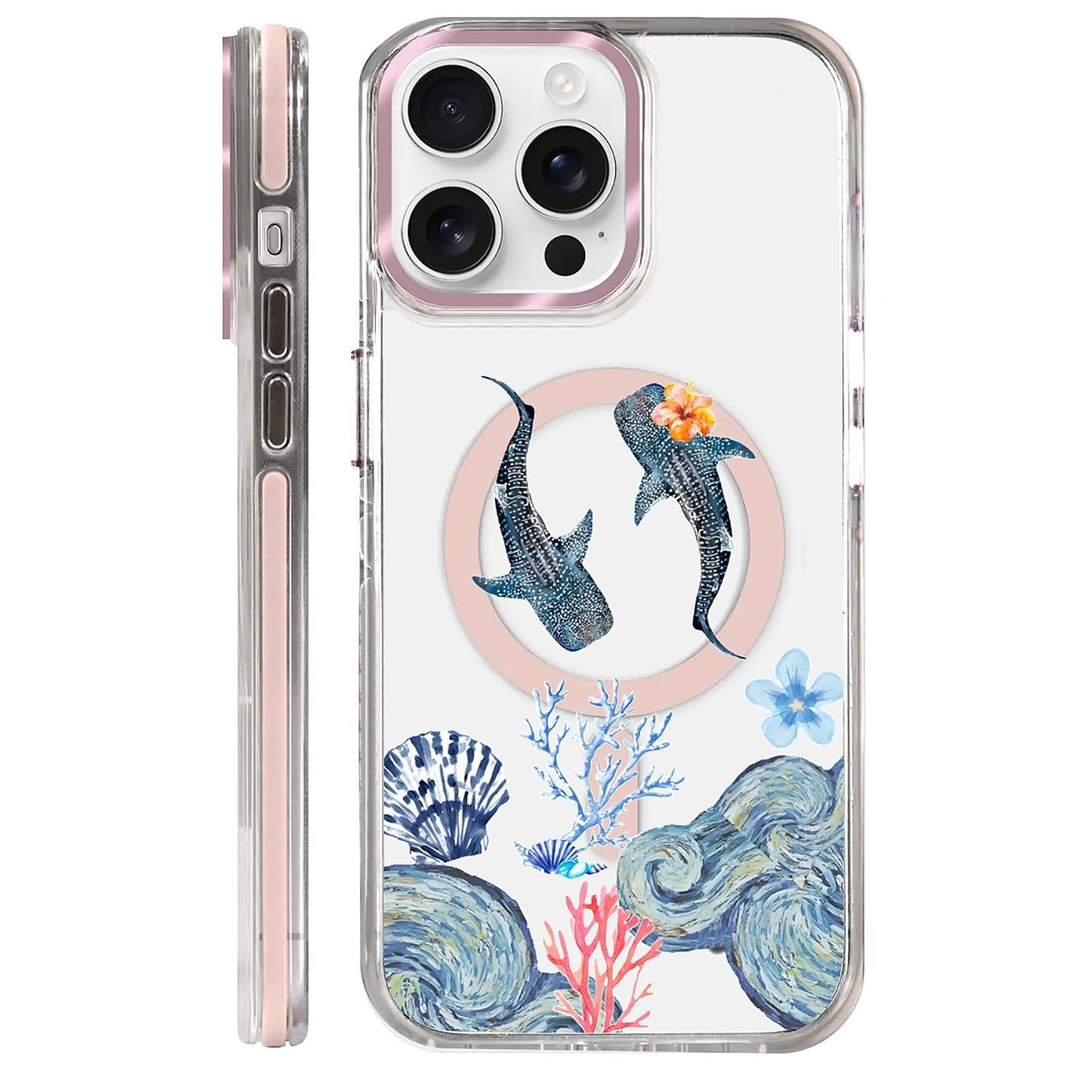 for iPhone 15 Case,Compatible with MagSafe,The Transparent TPU Silicone Protects The Phone Case from Drops, Slips and Fingerprints.Blue Ocean Whale Shark Octopus Turtle Collage