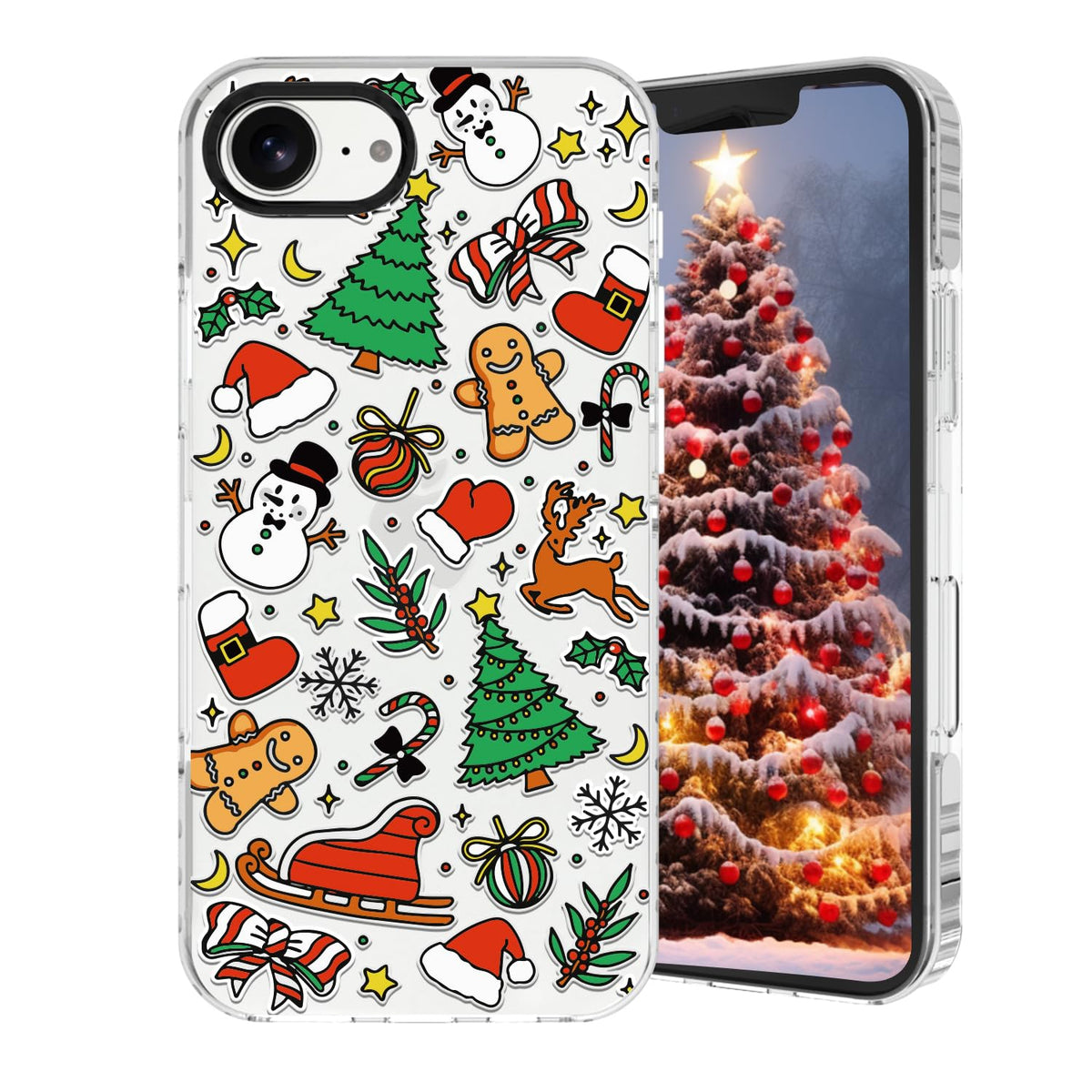 Christmas Phone Case Compatible for iPhone 16 Pro,Cute Winter Case with Funny Snowman Gingerbread Man Tree Christmas Pattern Design Shockproof Clear TPU Anti-Slip Anti-Scratch