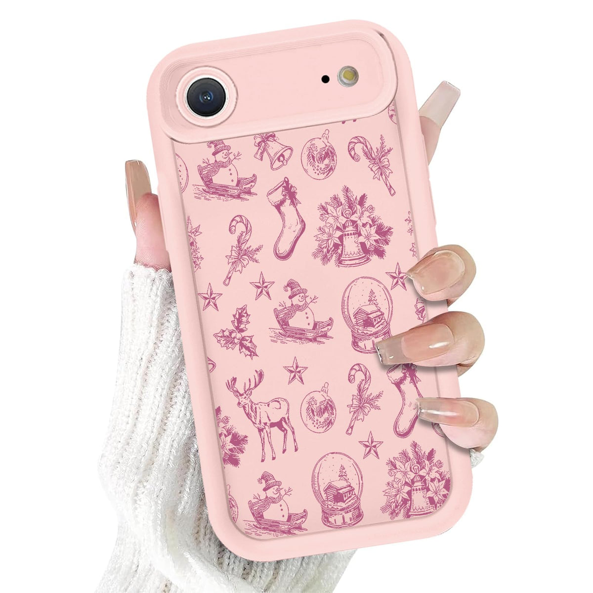Christmas Phone Case for iPhone 14 6.1", Cute Christmas Tree Gingerbread Man Snowflake Pattern Gifts Case, Pink Aesthetic Protective Shockproof Silicone Cover for Women Girls Men -Pink Snowflakes