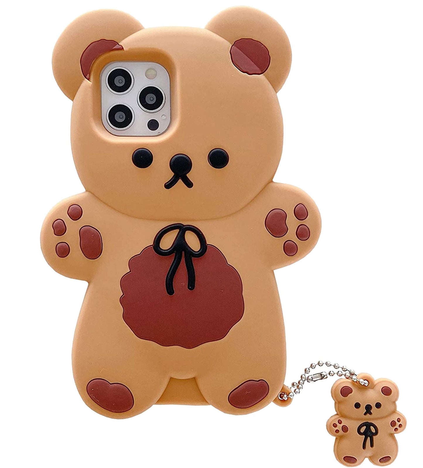 Case for iPhone 13 with Strap Lanyard Keychain Cute Bear Cookie Kawaii Funny Soft Silicone Shockproof Protective Cover for Women Girls