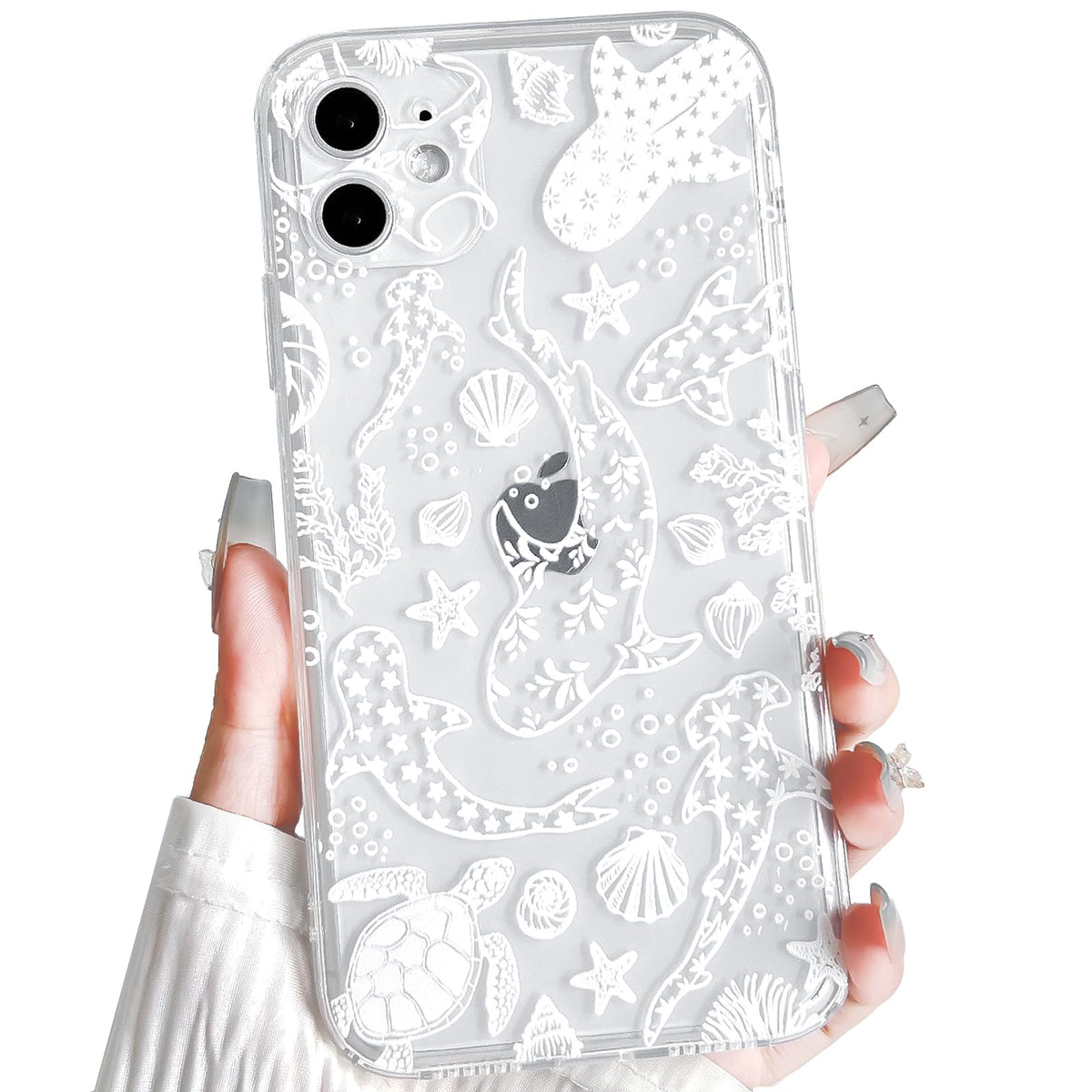 NITITOP Compatible with iPhone 16 Case Clear Sea - White Turtle | Cute, Shell whale ocean animal, For women men girls boys, Slim, Soft TPU, Shockproof