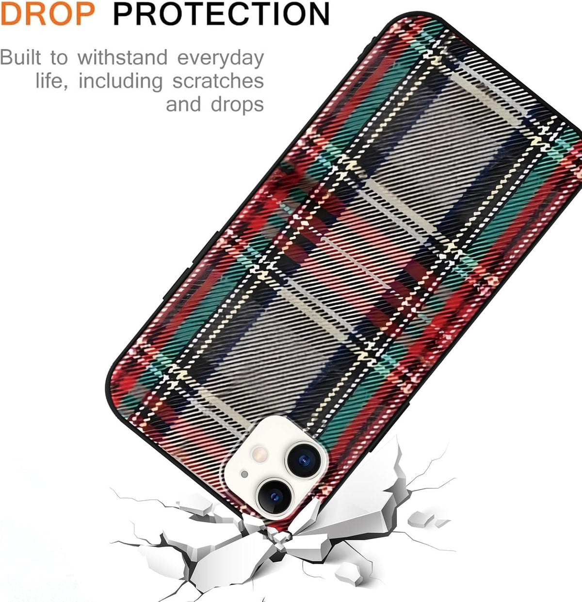 Merry Christmas Plaid Checkered Phone Case for iPhone 11 6.1", Cute Xmas Case Red Grey Scottish Tartan Grid Stripe Pattern Design Cover Shockproof Soft Silicone Protective Funda for Girl Women