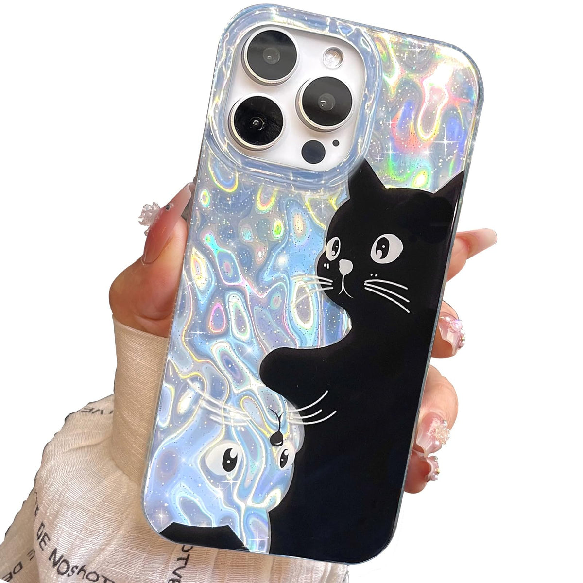 iPhone 13/14 Case, Black Cat Design, Slim Silicone Bumper Case, Wireless Charging Compatible