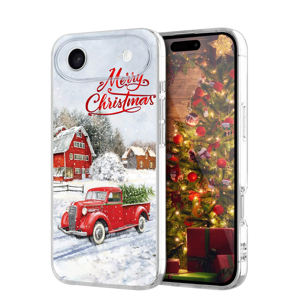 Newseego for iPhone 16 Case, Cute Red Car Pattern Merry Christmas Phone Case for Women Girls Children Anti-Yellow Soft TPU Bumper Shockproof Protective Cover for iPhone 16