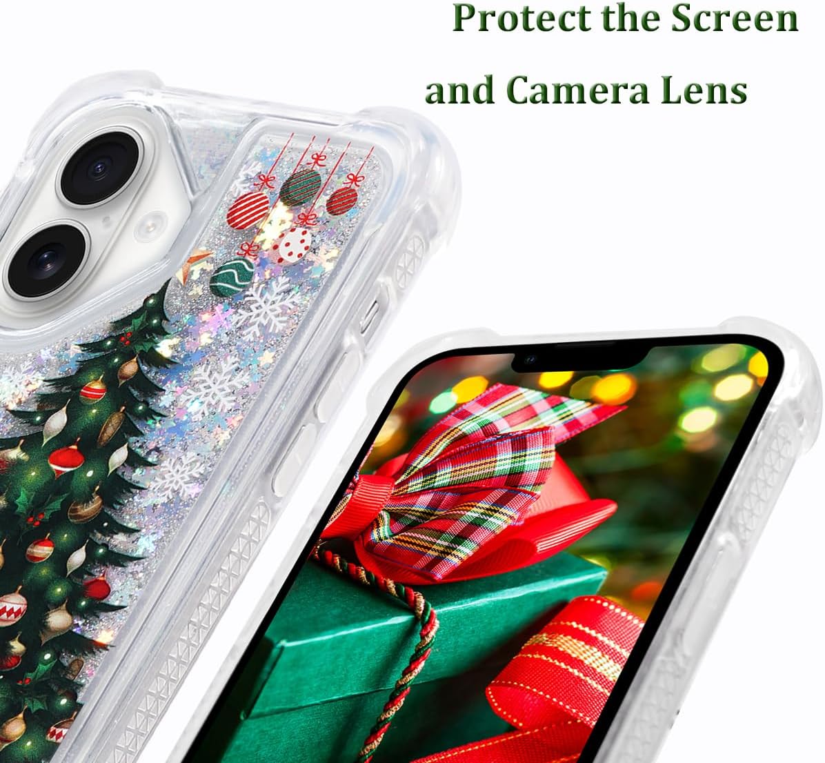 Glitter Christmas Case Compatible with iPhone 16 Bling Sparkle Floating Liquid Luxury Fashion Girly Women Cute Holiday Case for iPhone 16 (Christmas Tree)