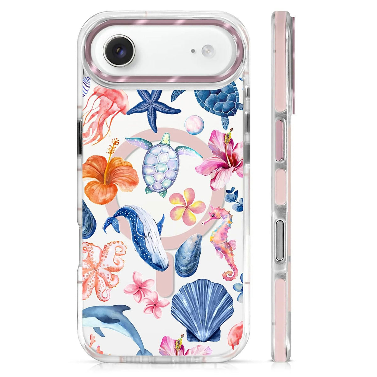 for iPhone 15 Case,Compatible with MagSafe,The Transparent TPU Silicone Protects The Phone Case from Drops, Slips and Fingerprints.Blue Ocean Whale Shark Octopus Turtle Collage