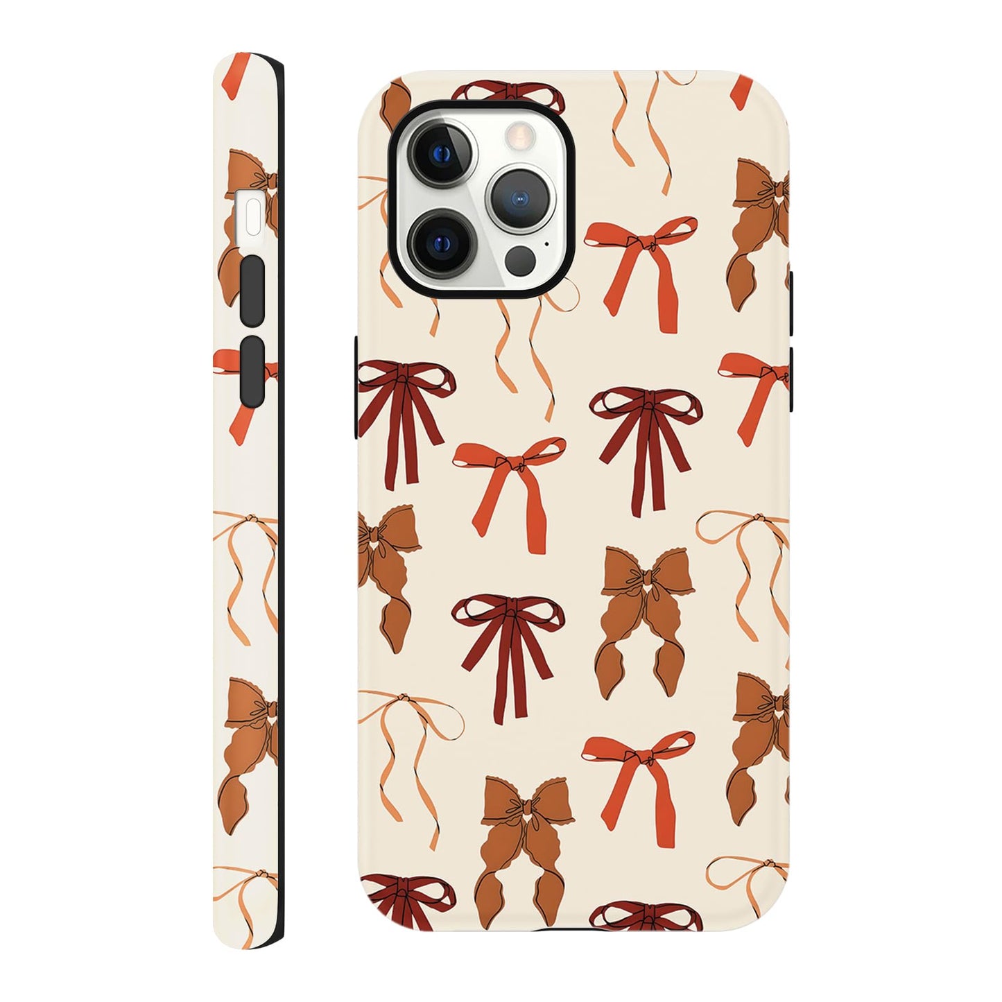 Cute Christmas Bow Phone Case for iPhone 12/12 Pro Case 6.1", Red Green Aesthetic Coquette Preppy Ribbon Bowknot Pattern Design Cover Shockproof Soft TPU Hard PC Protection Girls Women Funda
